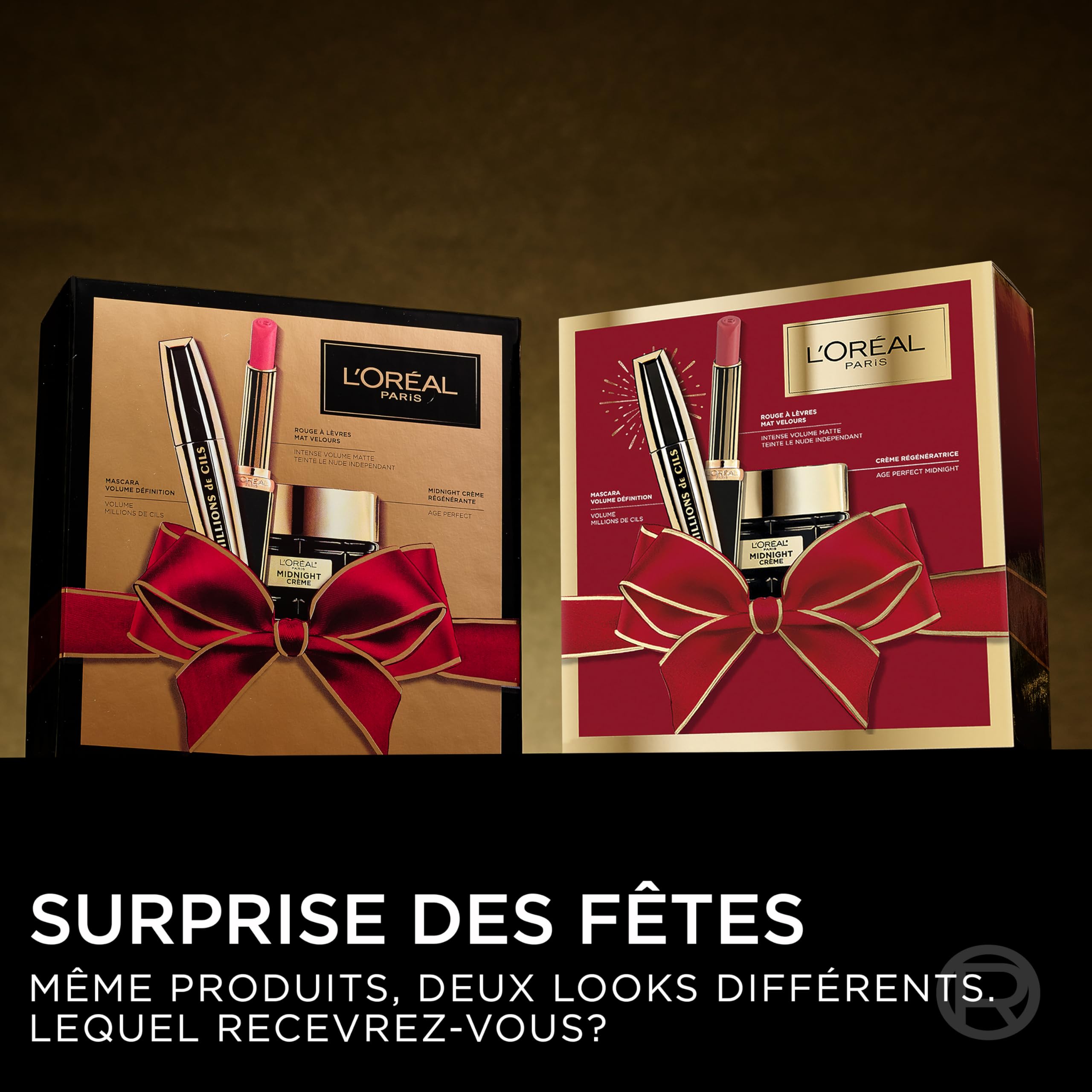L'Oréal Paris - Coffret Cadeau de Noël - 3 Produits - Crème Anti-Rides, Mascara Volume Millions, Rouge à Lèvres Mat