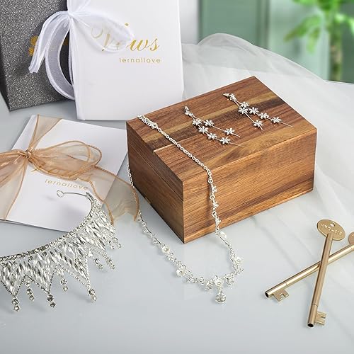 Miniatura 7 de DRASTAR Caja de Recuerdos, Caja de Memoria de Madera de Acacia con Tapas con Bisagras, Caja de Joyería de Madera, Caja de Almacenamiento Pequeña,