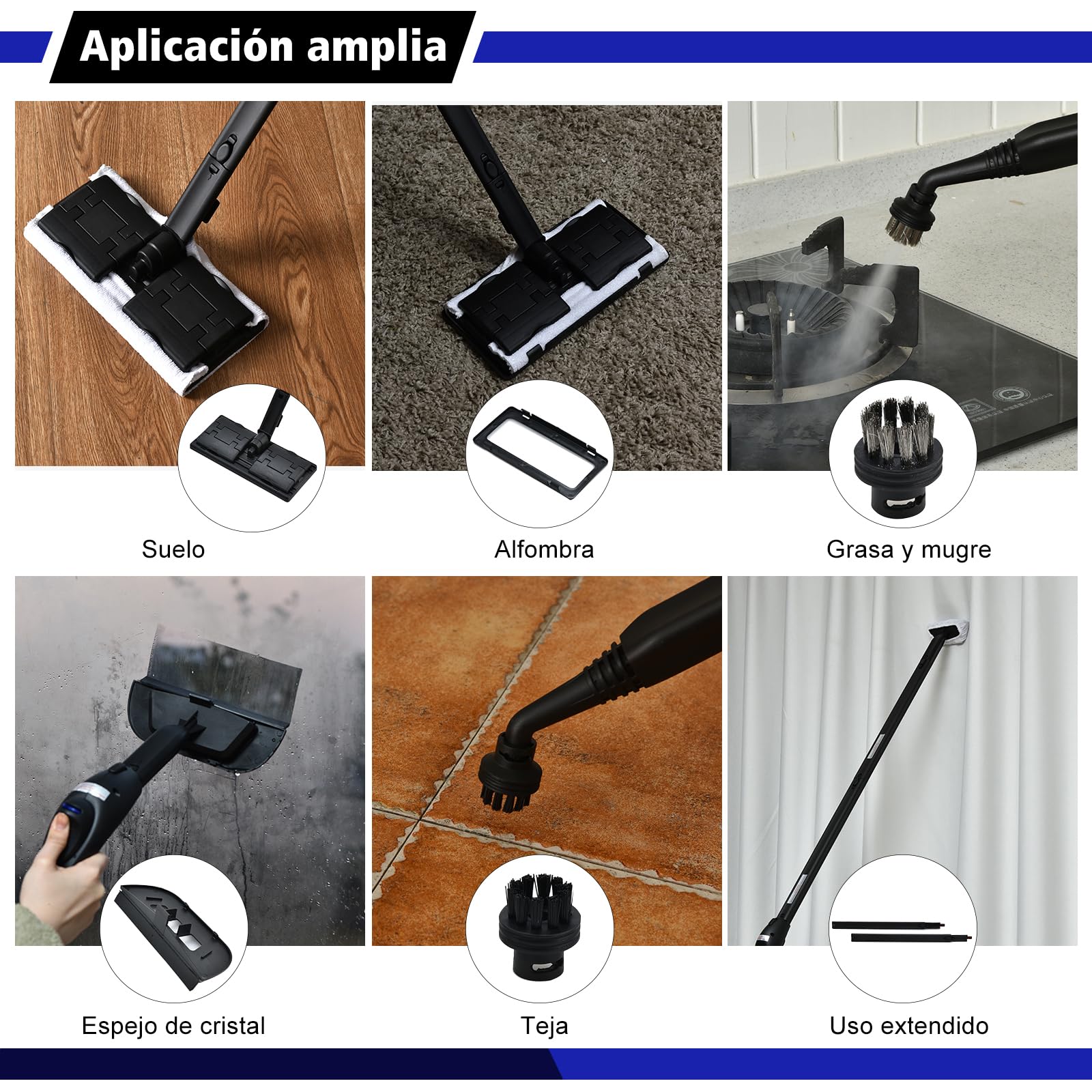 COSTWAY Limpiadora de Vapor 2000W, Vaporeta de Mano con 18 Accesorios, 4 Bar / 1,5L Tank/hasta 108°C/LED, Vaporizador con Cierre de Seguridad para Niños para Alfombra, Piso (Azul)