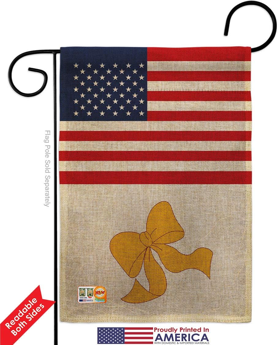 US Yellow Ribbon Burlap Garden Flags 2pcs Pack Armed Forces Military Service All Branches Support Honor United State American Veteran Official Small Gift Yard House Banner Double-Sided 13 X 18.5