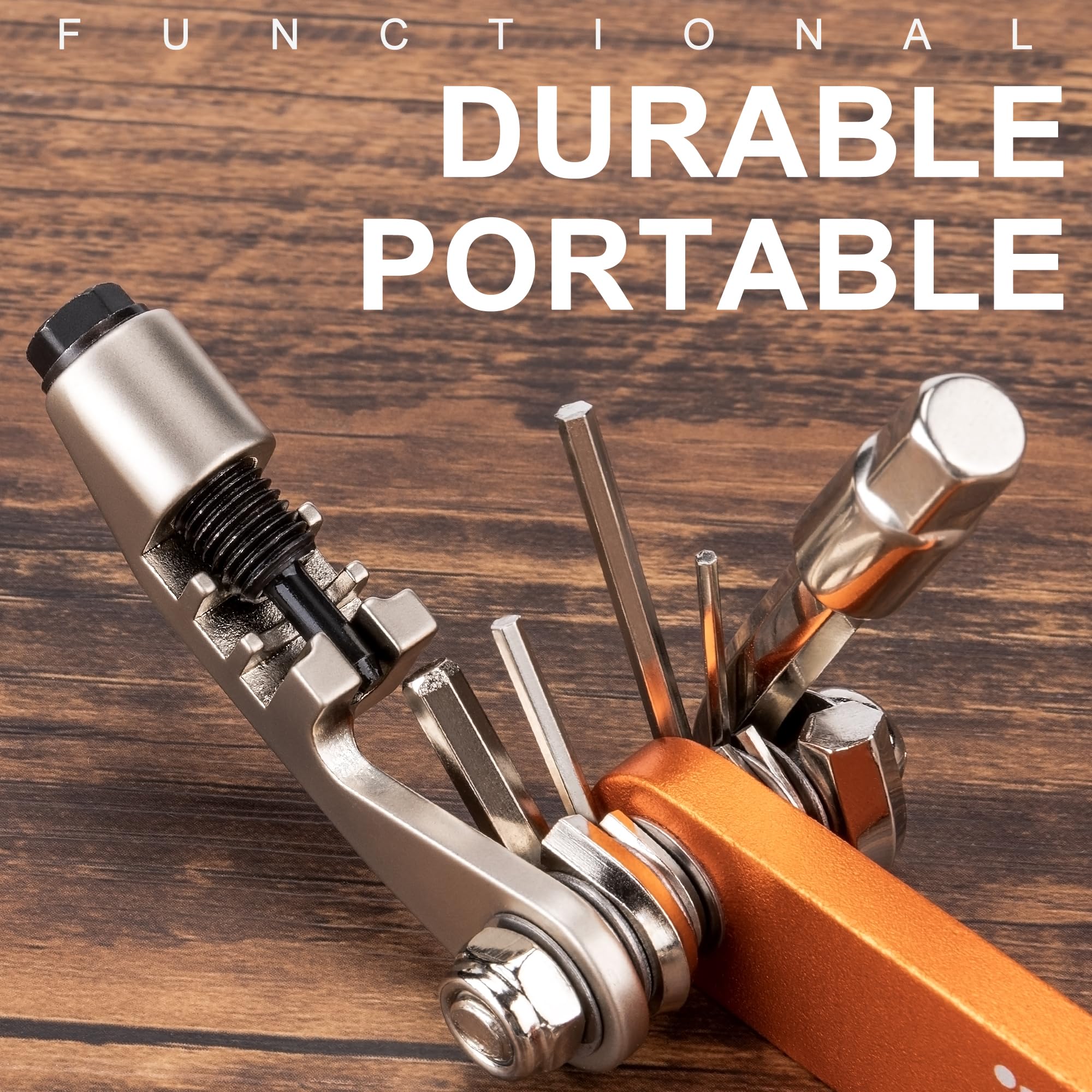 Multitool - Chain Tool/Torx/Hex/Screwdriver - Bicycle Repair Kit Compact and Lightweight for Road and Mountain Bikes (Orange)