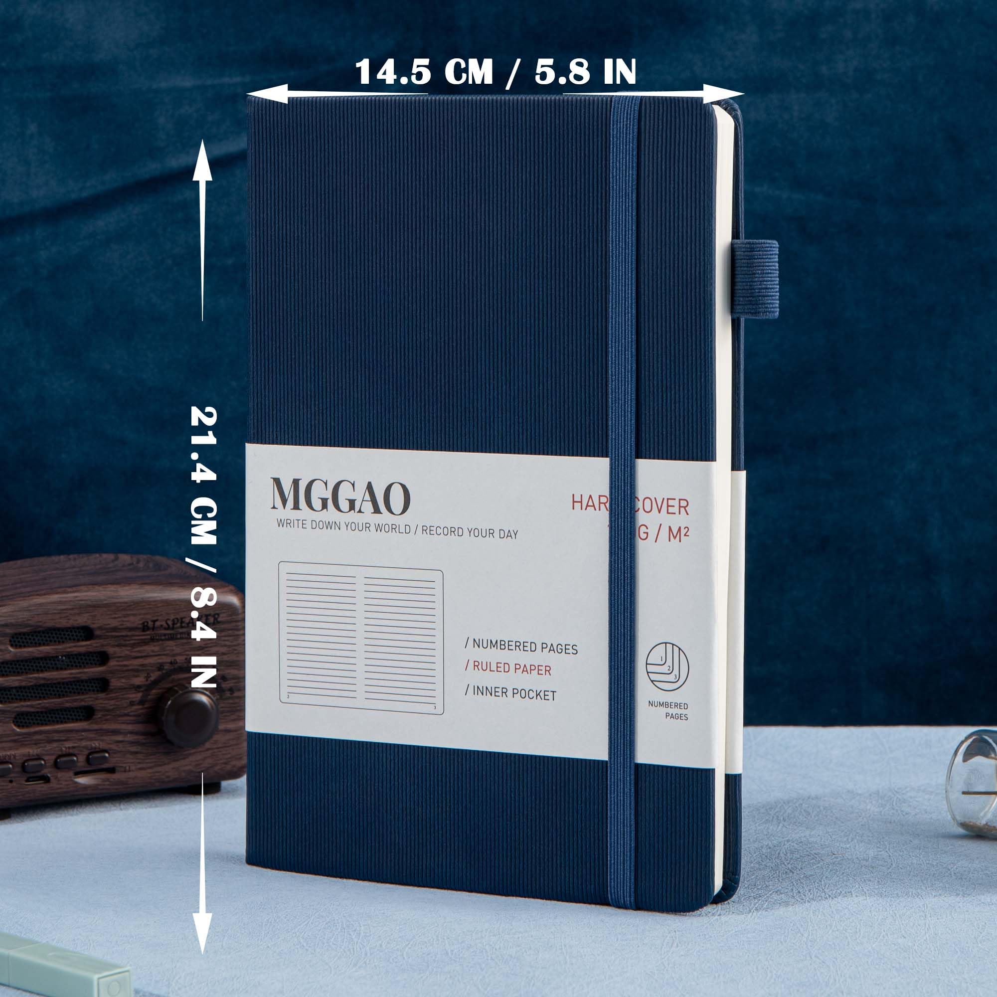 MGGAO A5 Ruled Journal 100 GMS Lined Thick Paper with 188 Numbered Pages Premium Leather Hardcover Notebook for Personal Writing Study Office Travel Recording (Striped Navy,Ruled) - Image 2