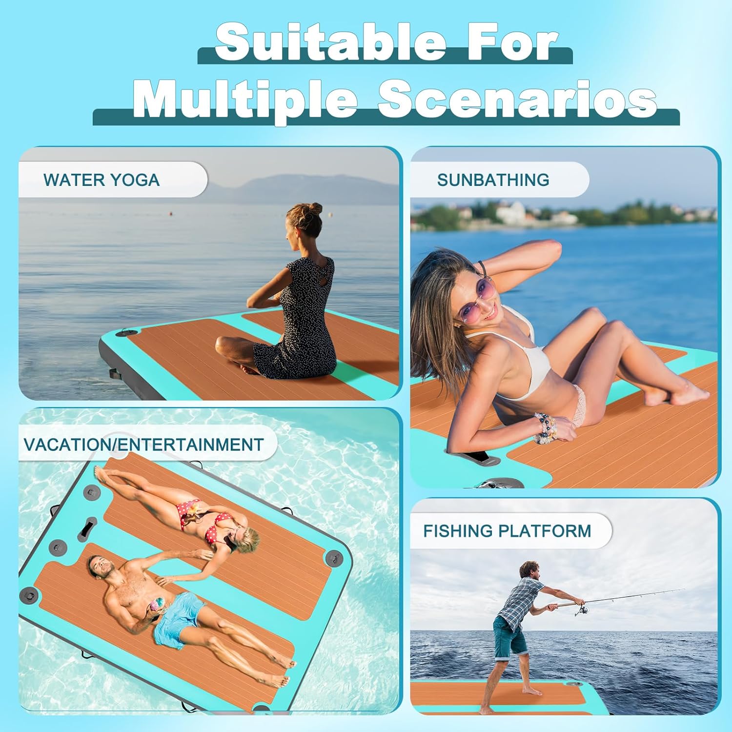 AWSUM Inflatable Floating Dock, 8ft-15ft Non-Slip EVA Surface Inflatable Swim Platform Dock for Lake, Inflatable Water Mat Floating Island Raft for Pool Beach Ocean