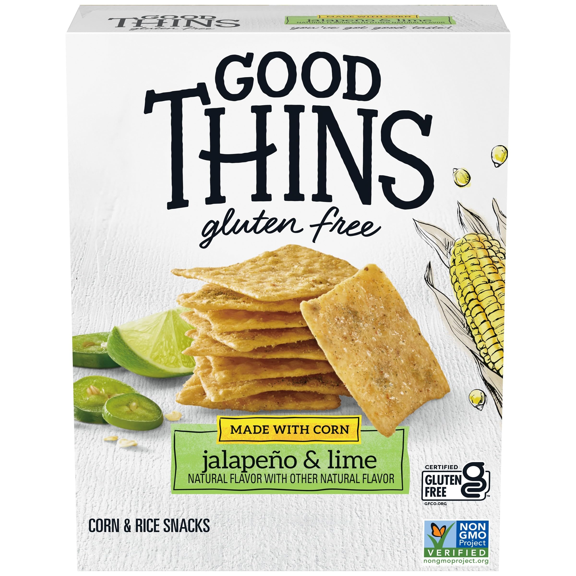 Good Thins Jalapeño & Lime Corn & Rice Snacks Gluten Free Crackers, Snack Crackers, 3.5 oz
