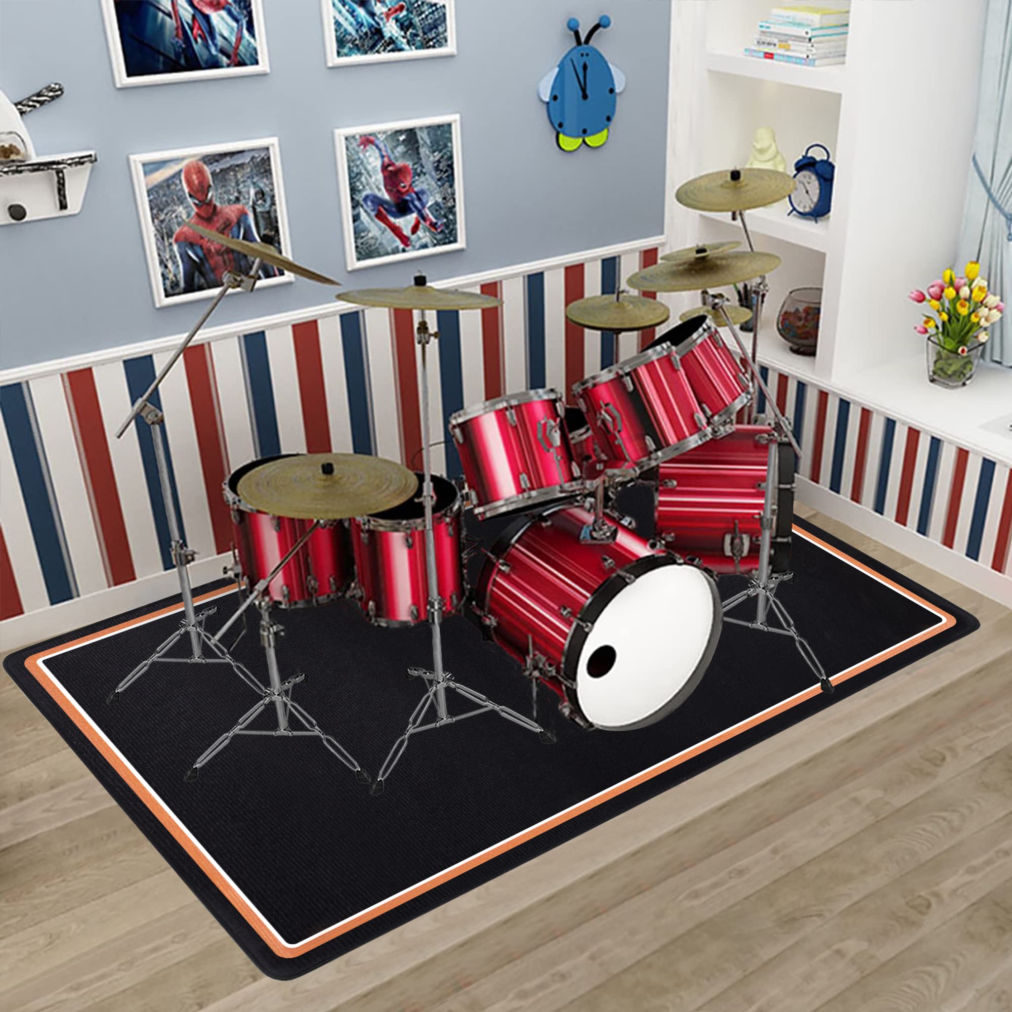 OUUTMEE 155 x 122 cm, tappeto per batteria elettrico, professionale rettangolare nero + bordo arancione