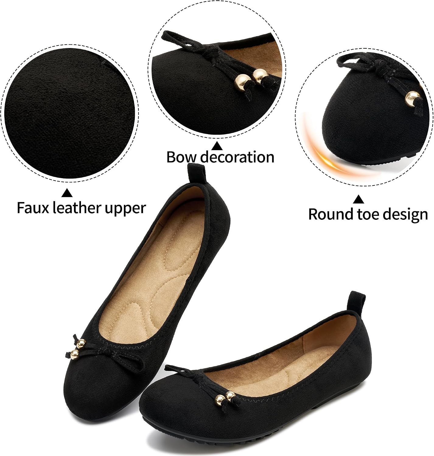 Reimferce Casual Womens Ballet Flats: Slip-On Design & Cushioned Comfort for Daily Work- Quiet PU Soles & Round Toe for Confidence in Office - Working Women