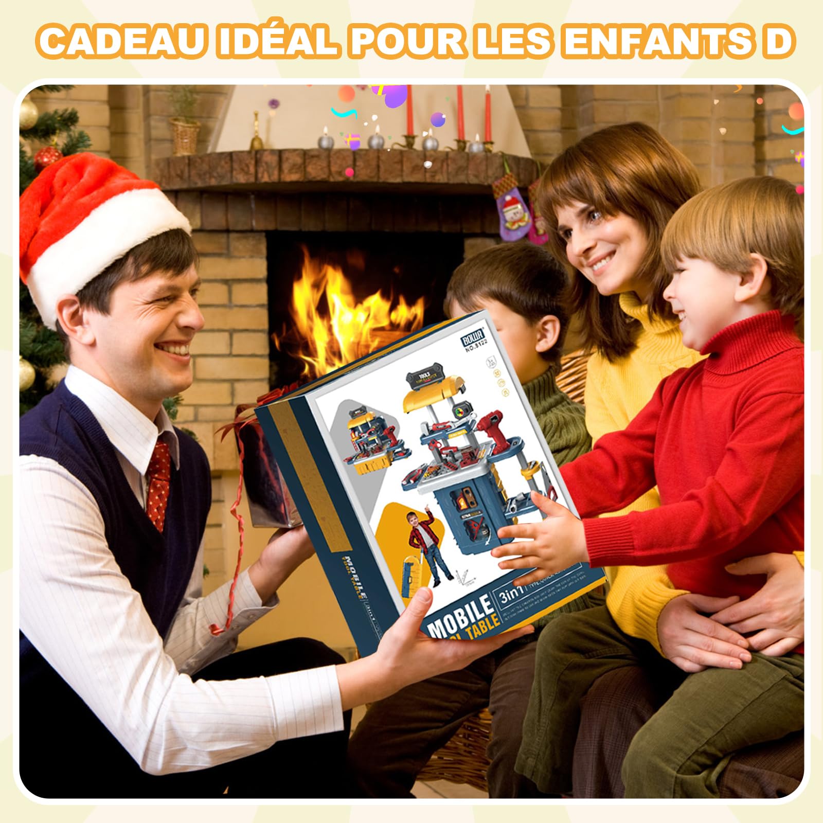 JONRRYIN Outils et Etabli pour Enfants, 46 Pièces Boite a Outils Jeux avec Perceuse, Malette Outils Enfants Jeu de Rôle Jouet éducatif pour Garçons et Filles (Bleu)