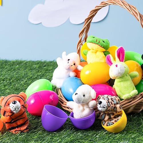 Miniatura 8 de JOYIN 36 huevos de Pascua rellenos con marionetas de dedo de animales para niños pequeños, caza de huevos de Pascua, rellenos de cestas, recuerdos