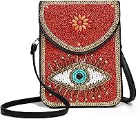 CTTOVIS Boho Gypsy Crossbody Bag for Women - Small Leather Cell Phone Wallet Purse with Beads & Adjustable Strap