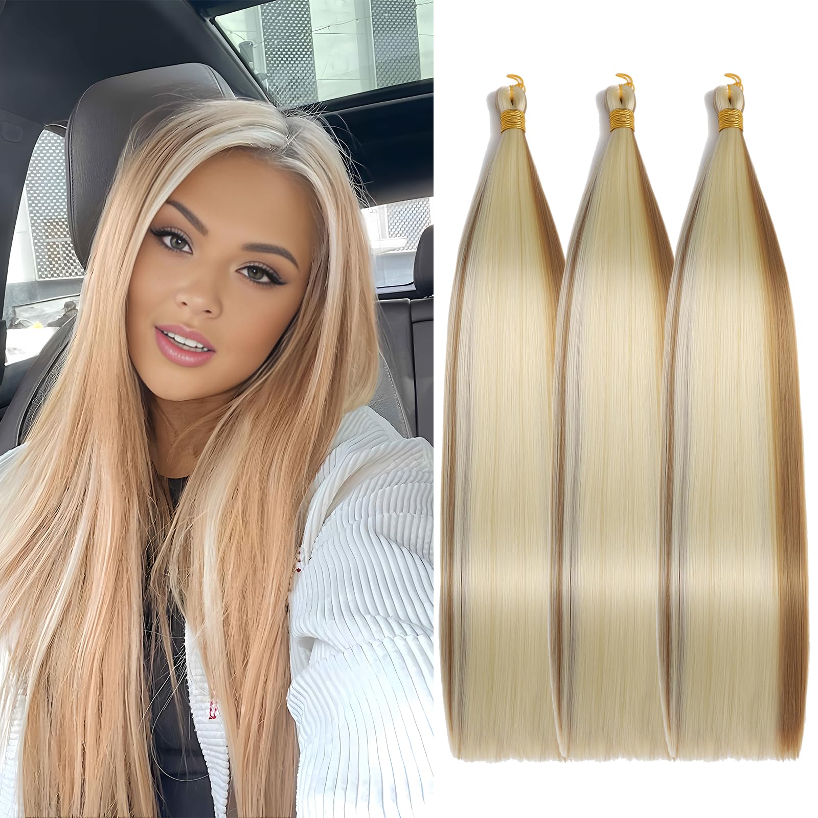 Locescsoc 28 Inch Straight Hair Extensions 150g 3 Packs Bone Straight Braiding Hair