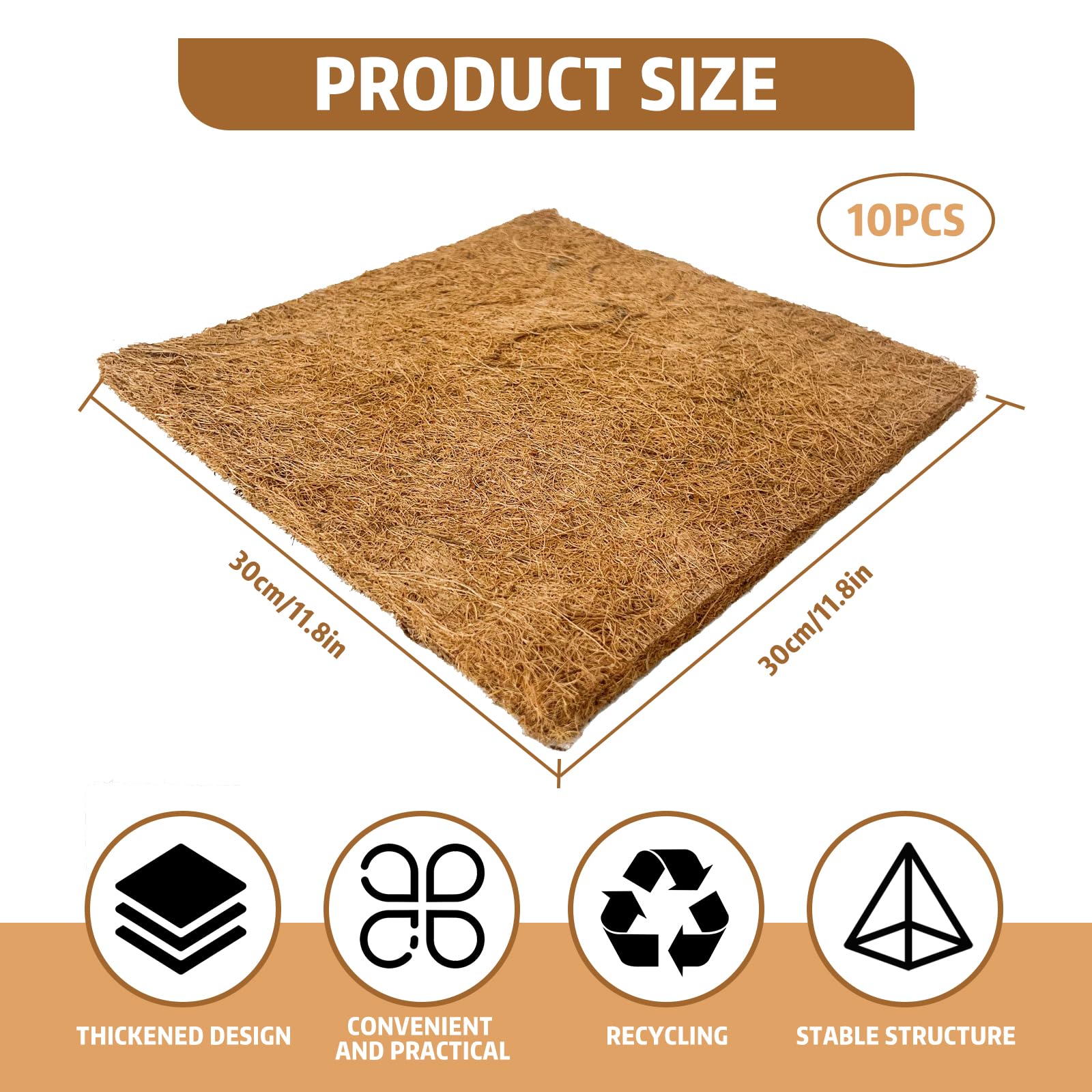 Zestaw 10 mat do gniazd dla kur - 30 x 30 cm - Zagęszczenie - Maty kokosowe - Wielokrotnego użytku - Akcesoria do ochrony kurnika i jaj