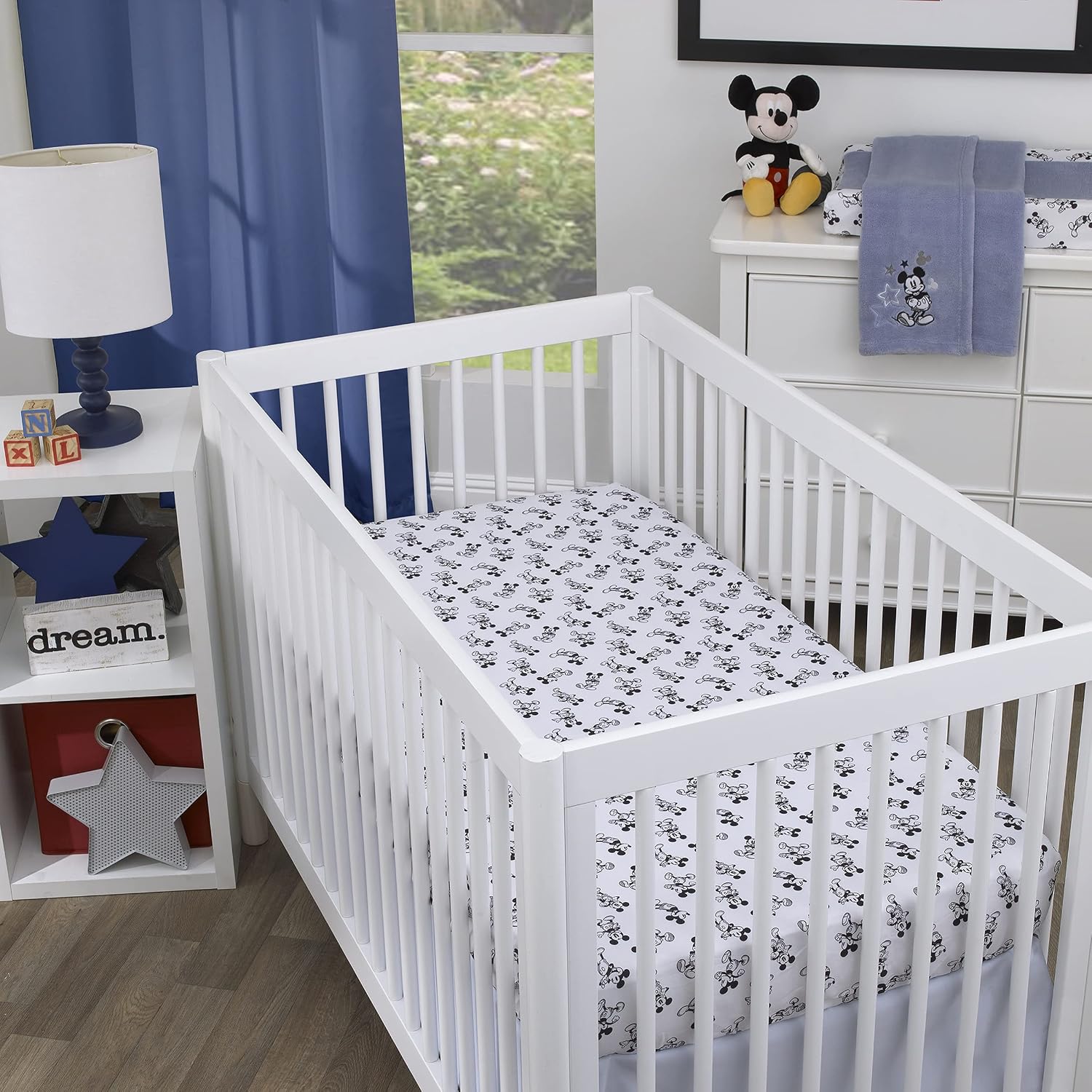 NoJo Disney Mickey Mouse - Timeless Mickey White & Black Fitted Crib Sheet, Black, White