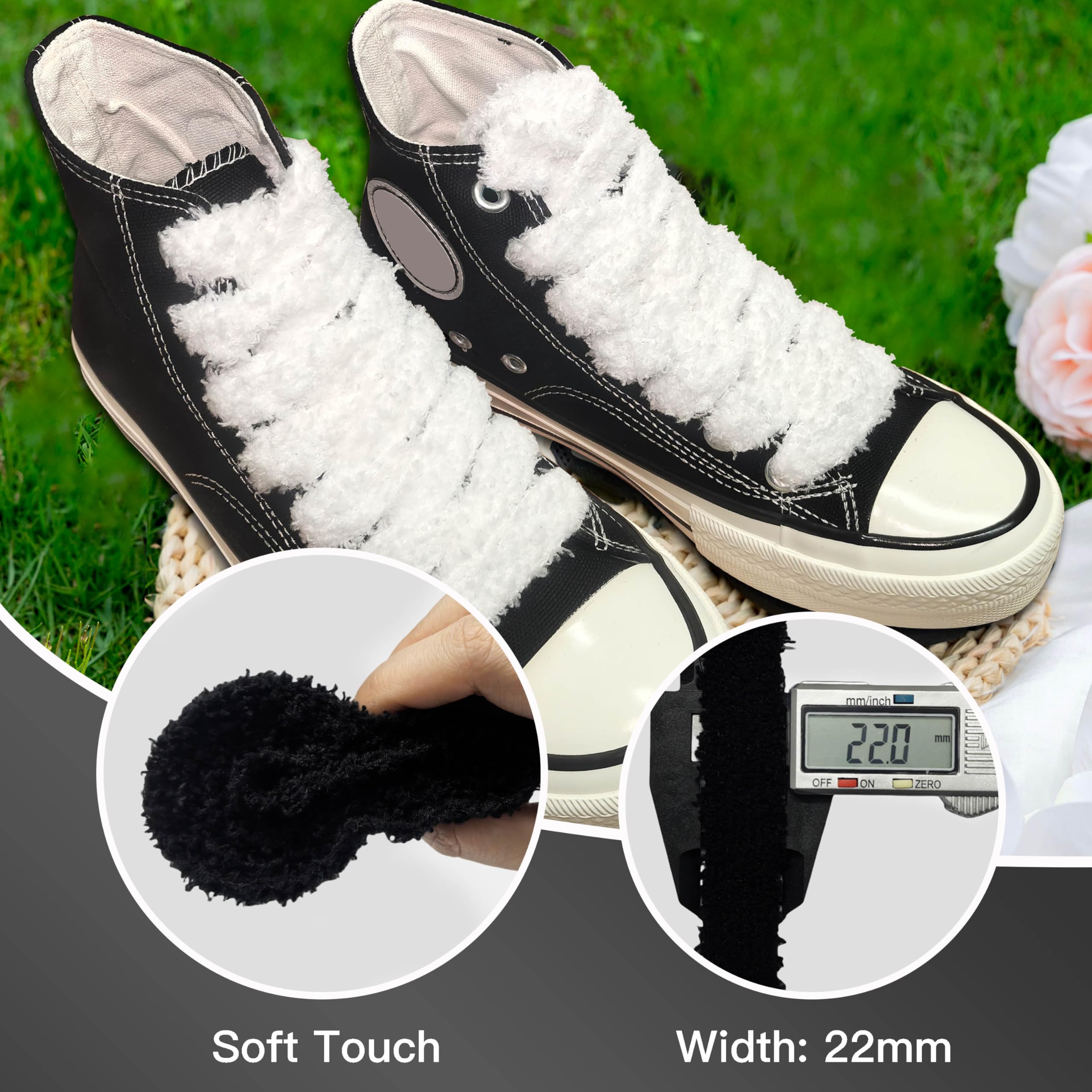 Cordones planos y peludos para zapatos, 22 mm de ancho, suaves y esponjosos para tenis