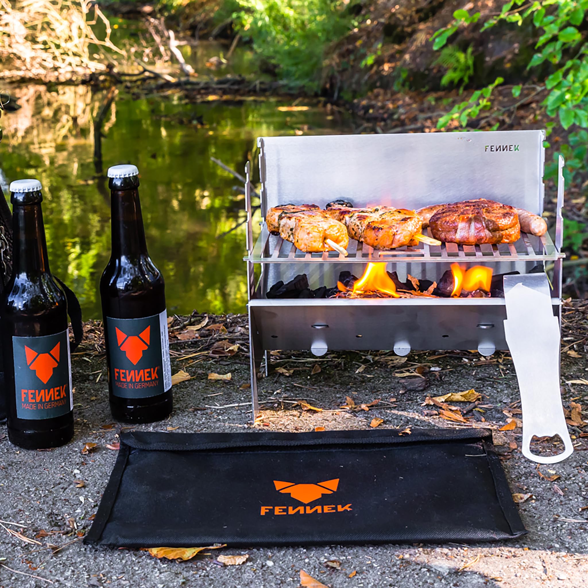 FENNEK LIGHT - Barbacoa desmontable de carbón - Diseño compacto de acero inoxidable - Ideal para acampar, autocaravanas, el jardín y el aire libre