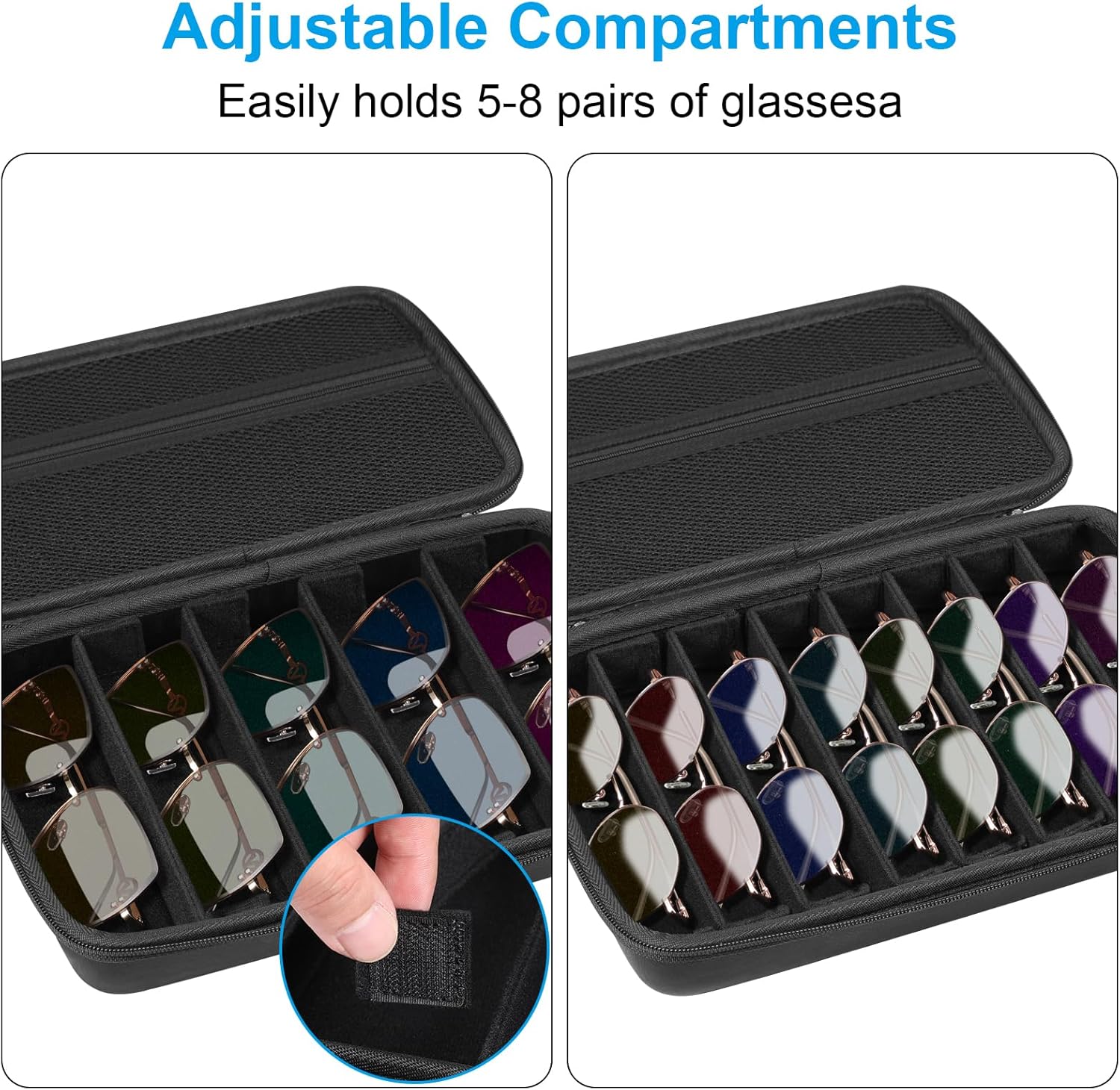 Fintie Travel Sunglasses Organizer Case with 8-Slot Adjustable Compartments, Hard EVA Eyeglasses Storage Bag for Men Women (Vintage Black) - Image 5