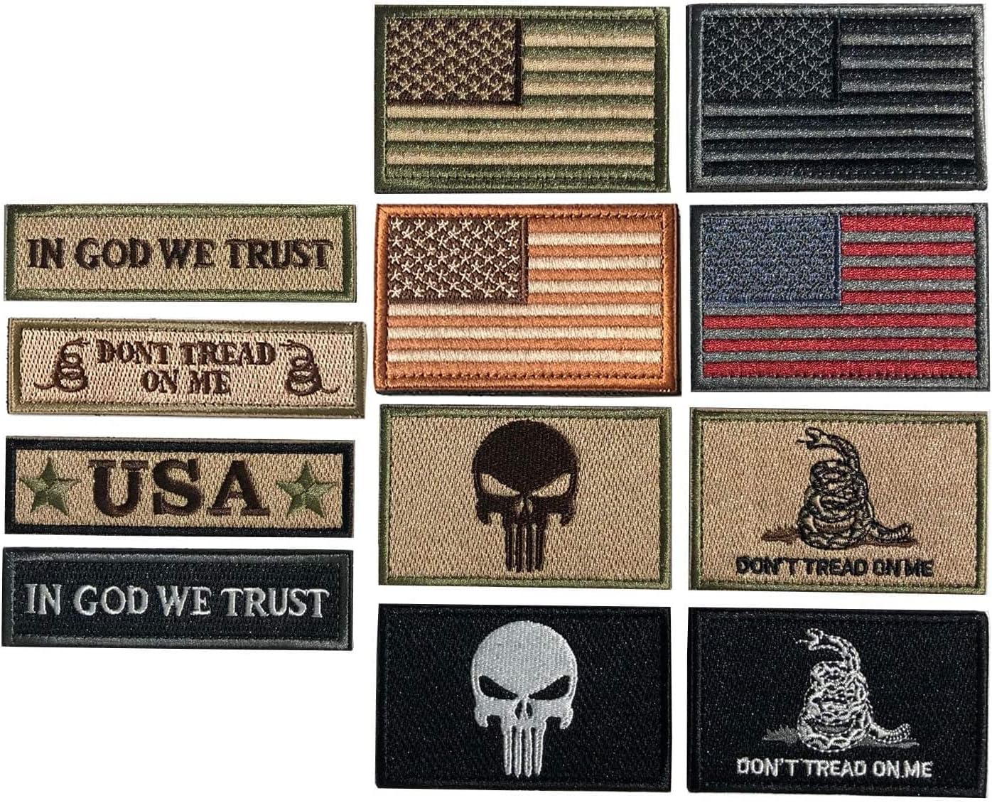Bundle 14 Pieces American Flag Tactical Military Patch Set Embroidered Applique Hook