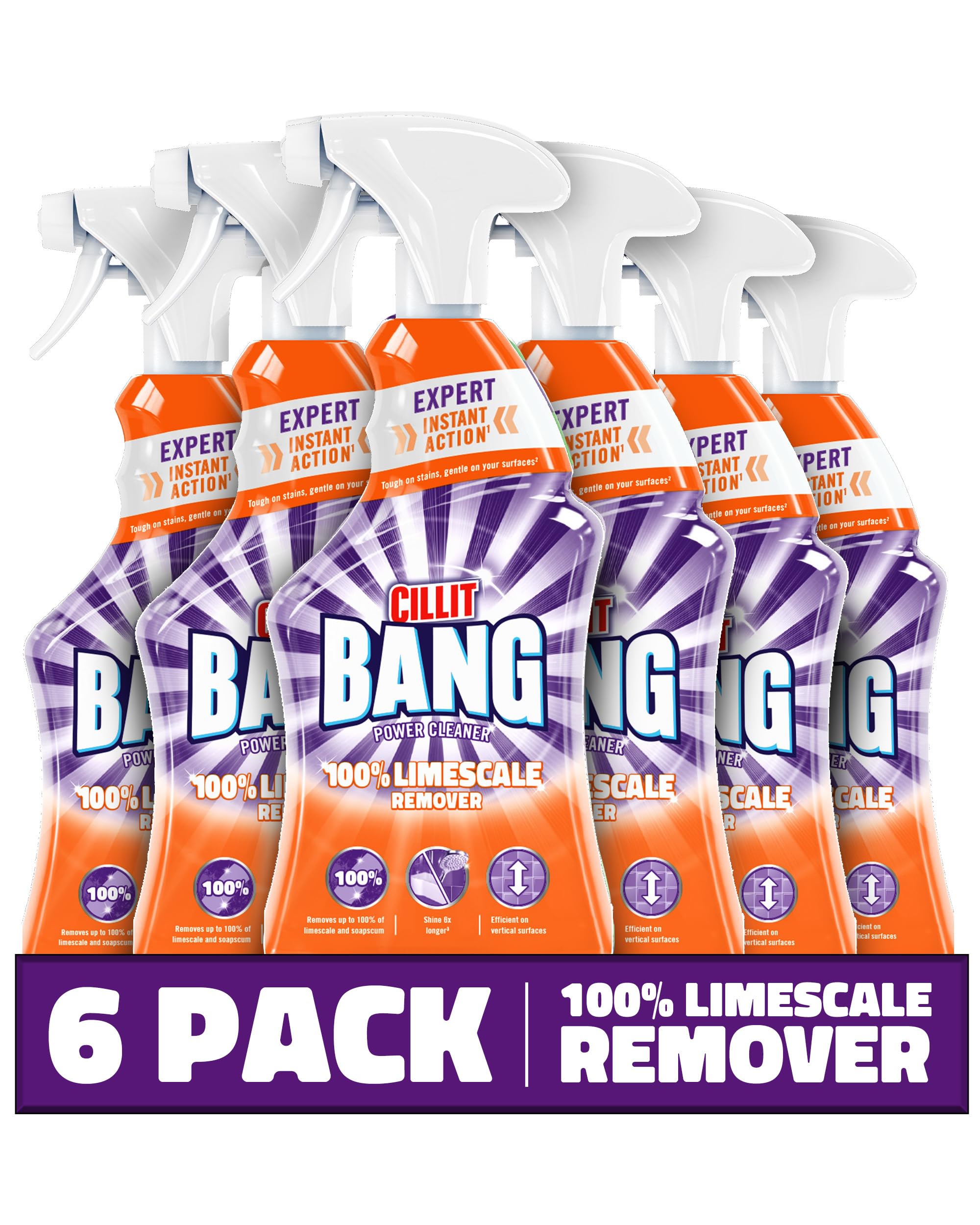 Cillit Bang 750ml Limescale Remover, 6 Pack, Fast Stain & Virus Eliminator, Disinfectant, Soap Scum & Rust Cleaner, Fresh Scent, Water & Dirt Repellent, Home Cleaning Formula.