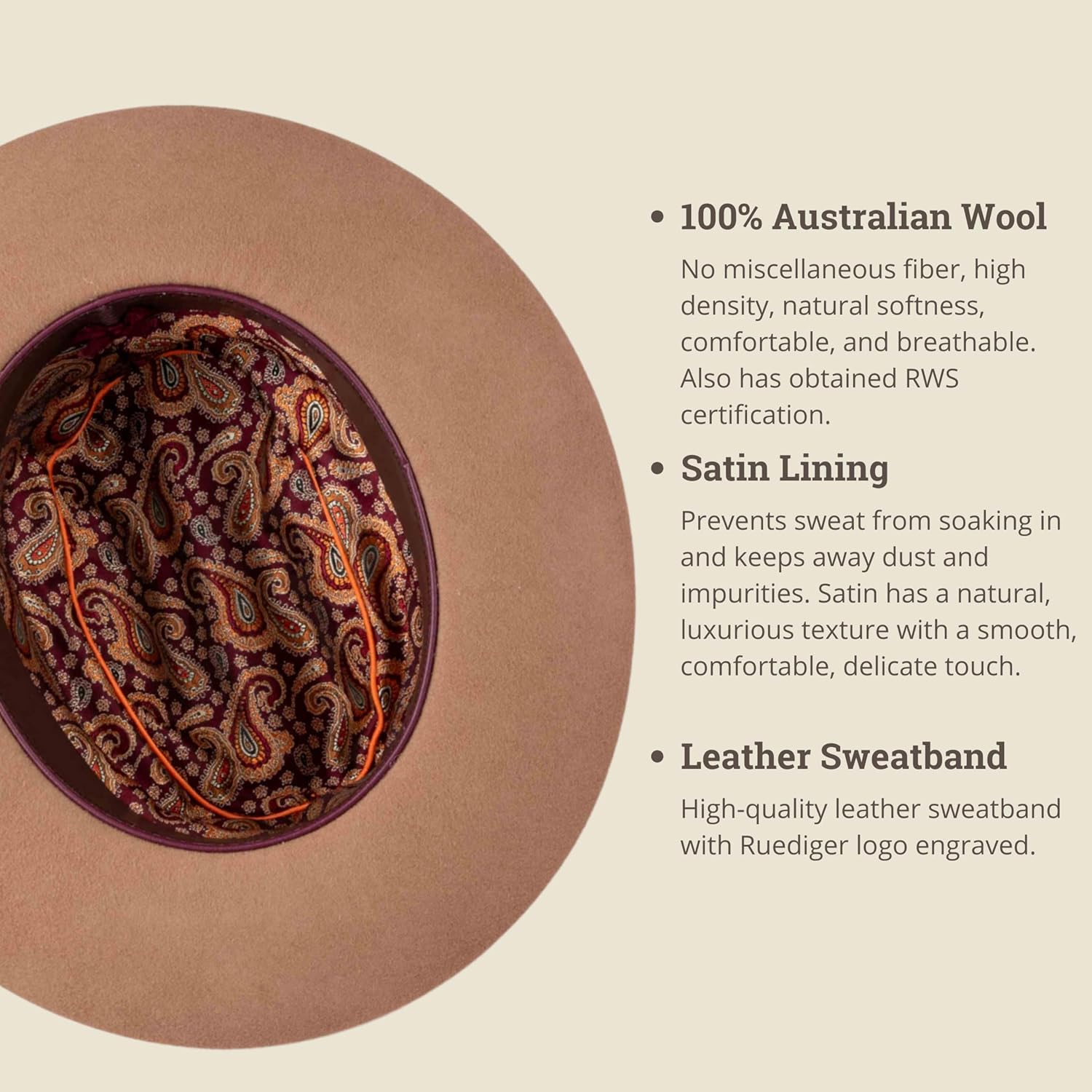 RUEDIGER Vintage Short Brim Fedora Hats 100% Wool Firm Felt Hat Panama Gambler Hat with Lightning Logo Handmade Distressed - Image 2