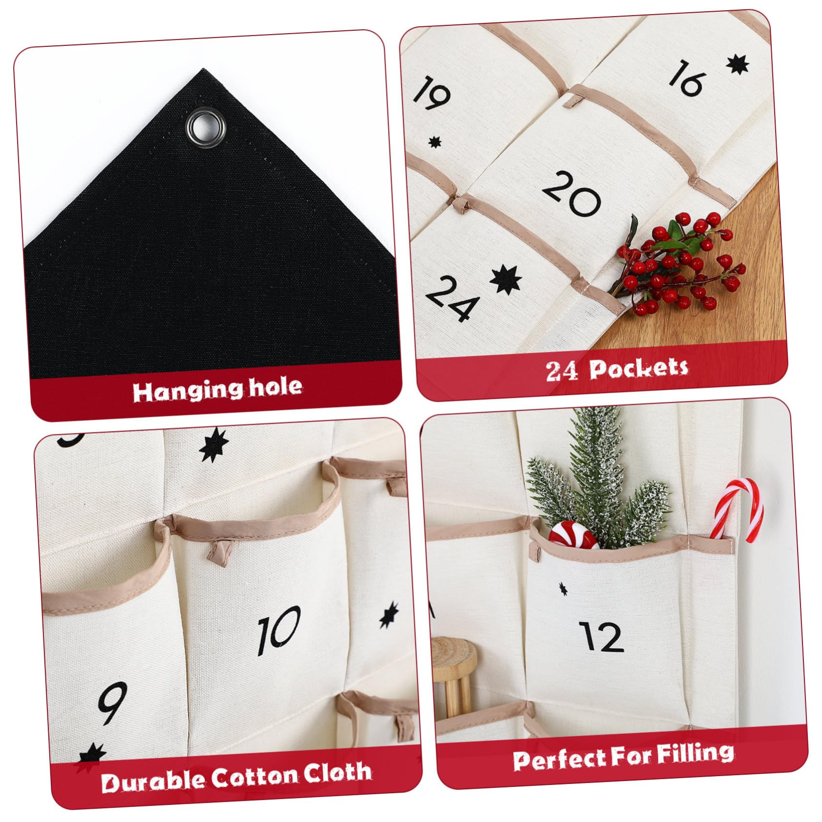 jojofuny Adventskalender Zum Befüllen Mit Fächern Canvas Wandaufbewahrungstasche in Hausform Multifunktional Für Weihnachten Und Kinderzimmer