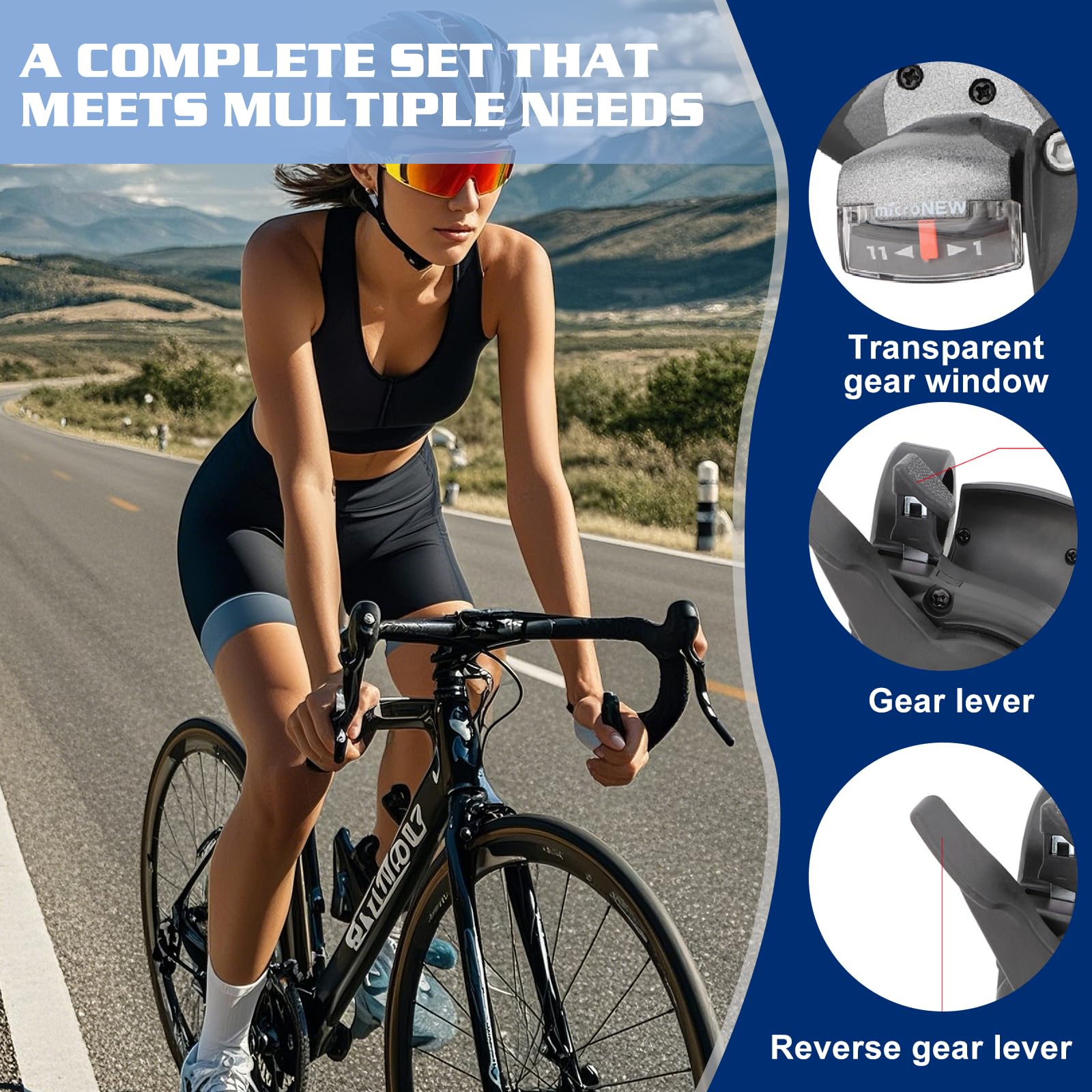 1 Paar Fahrrad Schalthebel 3 x 7 Gang,105*70mm Fahrrad Schalthebel, Mountainbike Schalthebel, Links Rechts Fahrrad Gangschaltung Schalthebel für MTB 22.2mm Lenker, Schwarz, Kunststoff-Verbundmaterial