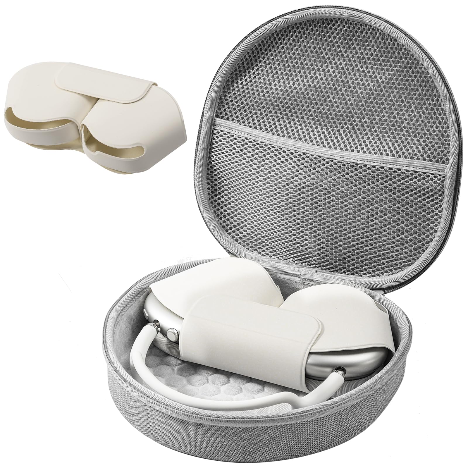 Hard Carrying Smart Case for New AirPods Max, Headphone Travel Case with Sleep Mode Cover & Mesh Pocket, AirPods Max Protective Portable Shell Storage Bag -Grey