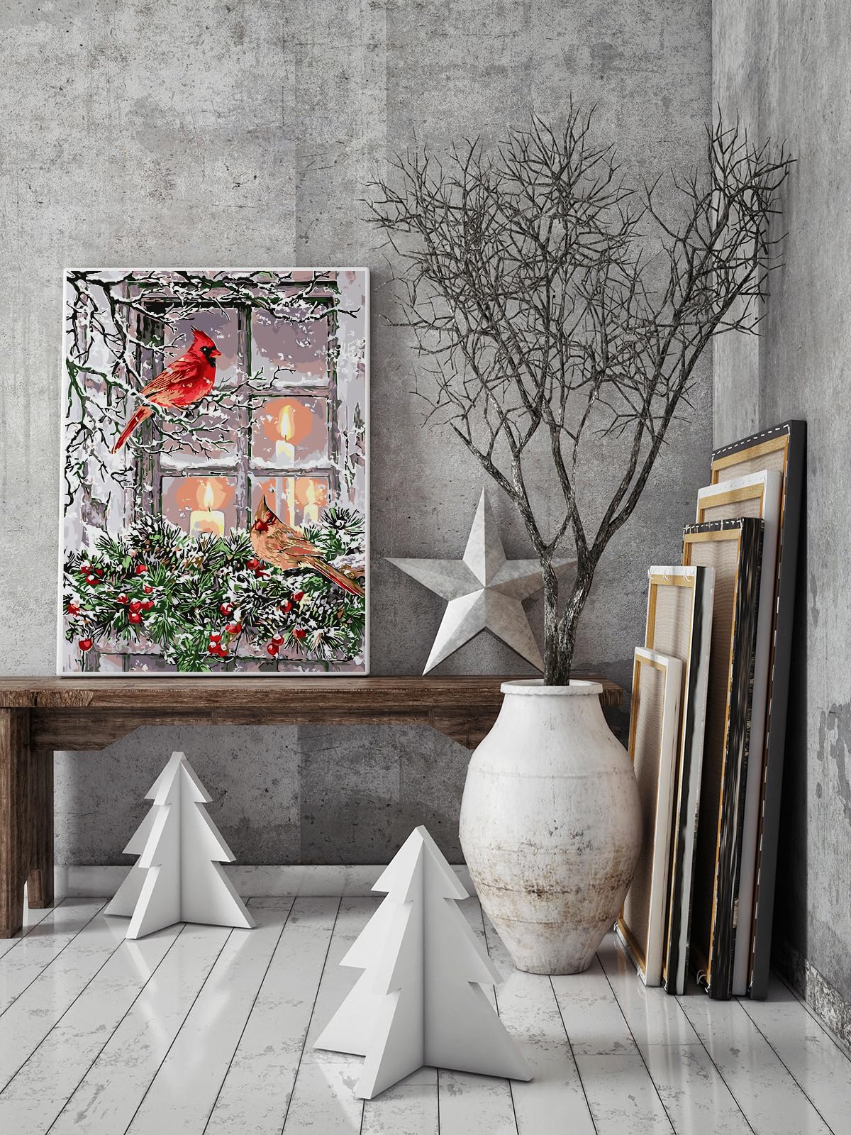 AREOPNMG Christmas Cardinal Paint by Numbers Kit for Adults Beginner DIY Winter Painting by Numbers Kits,with 3 Brushes and Acrylic Paint(Without Frame), Home Wall Decor 12 x 16 in - Image 3