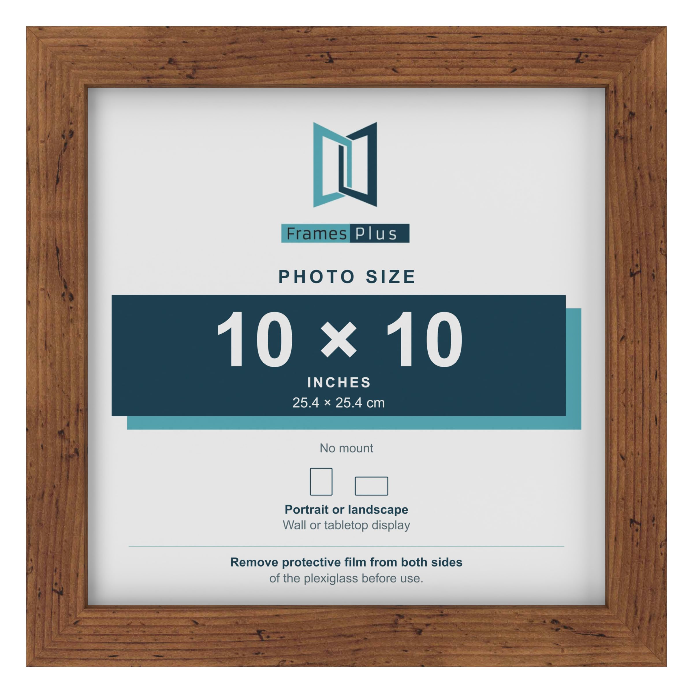 FramesPlus 10x10 Inch Deep Square Photo Frame, Rustic, 3cm Thick with Stand