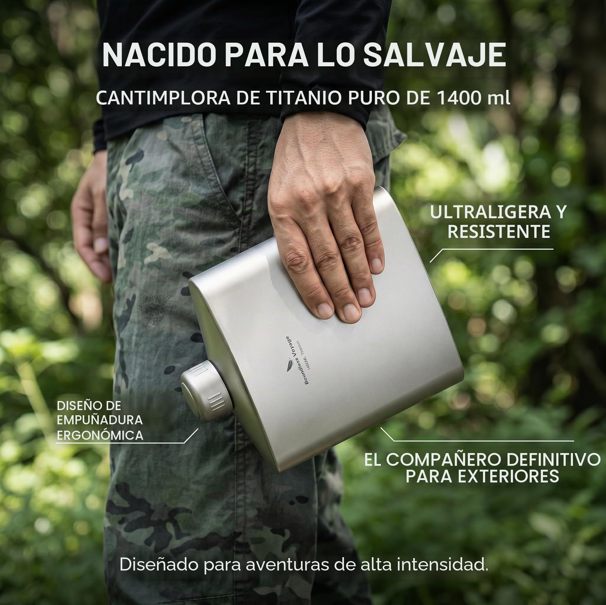 Boundless Voyage Botella de agua de titanio de 1400 ml, cantimplora de viaje D-3008D | Botella deportiva de gran capacidad, botella de boca ancha, para escalada al aire libre, camping, senderismo