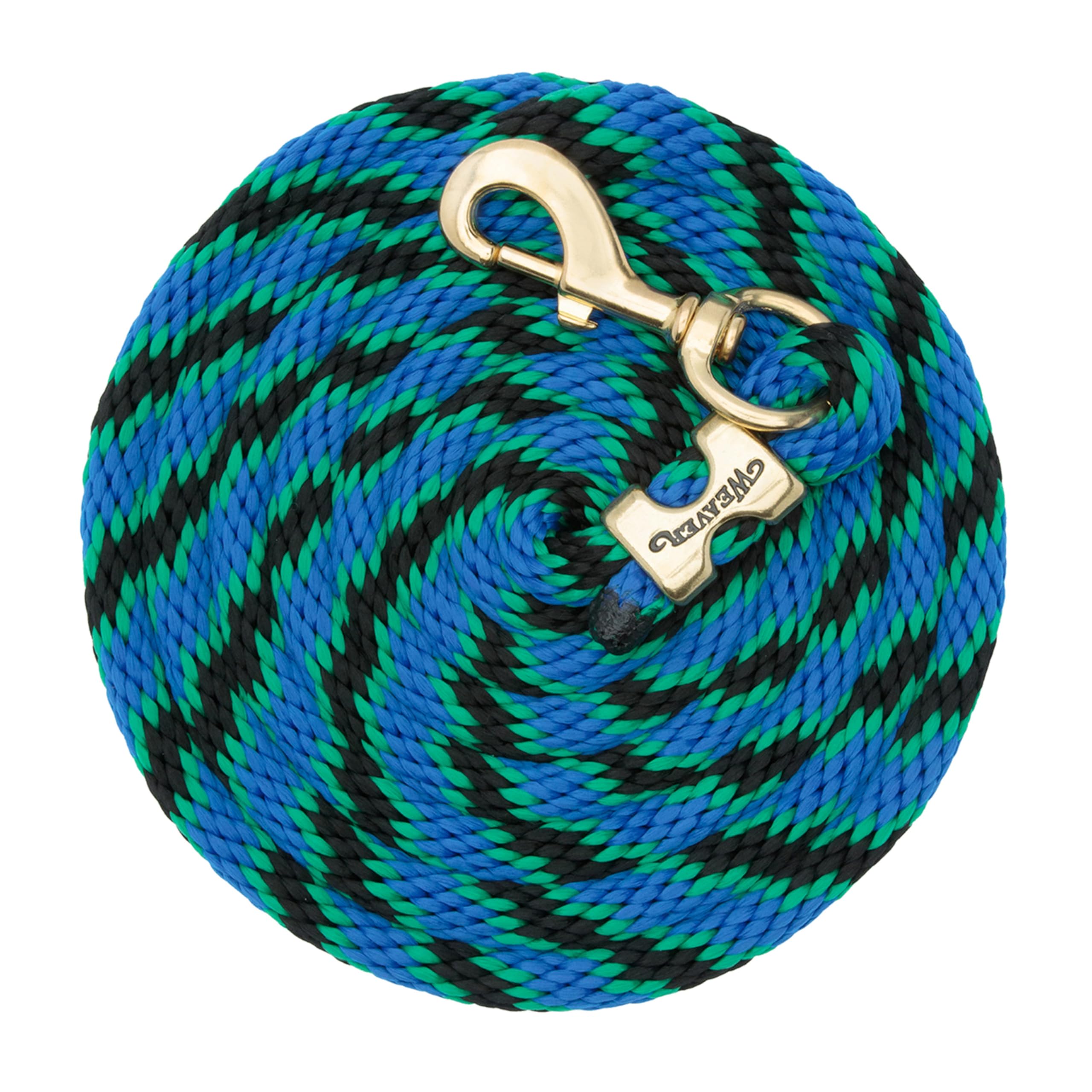 Weaver Leather Poly Lead Rope with a Solid Brass 225 Snap, 35-2100-Q8, Black/Green/Blue
