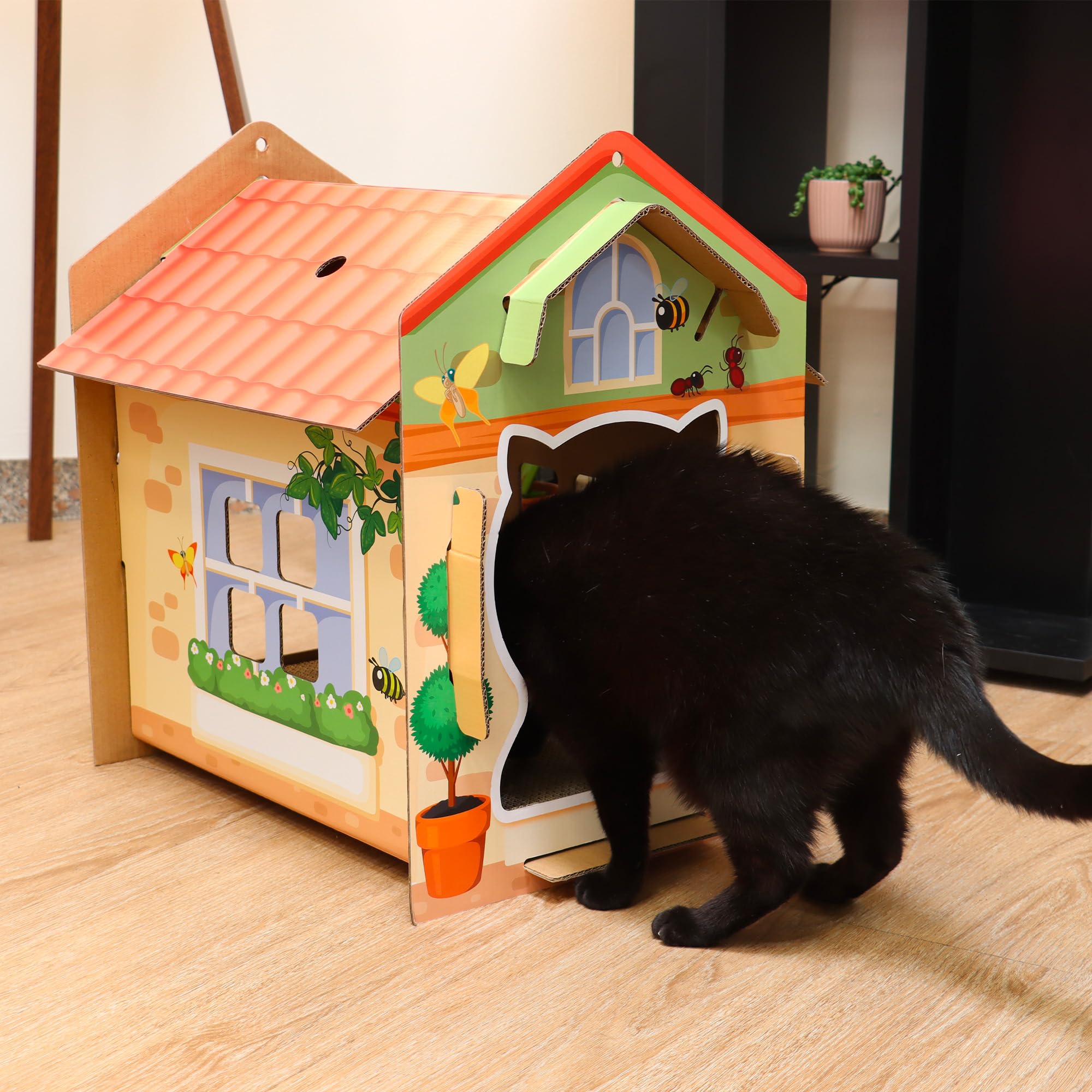 Croci Cassetta Villa Color - Arbre à Chat pour Chats Adultes, Griffoir en Carton avec Niche, pour Grands et Petits Chats, 42 X 35 X 50 cm
