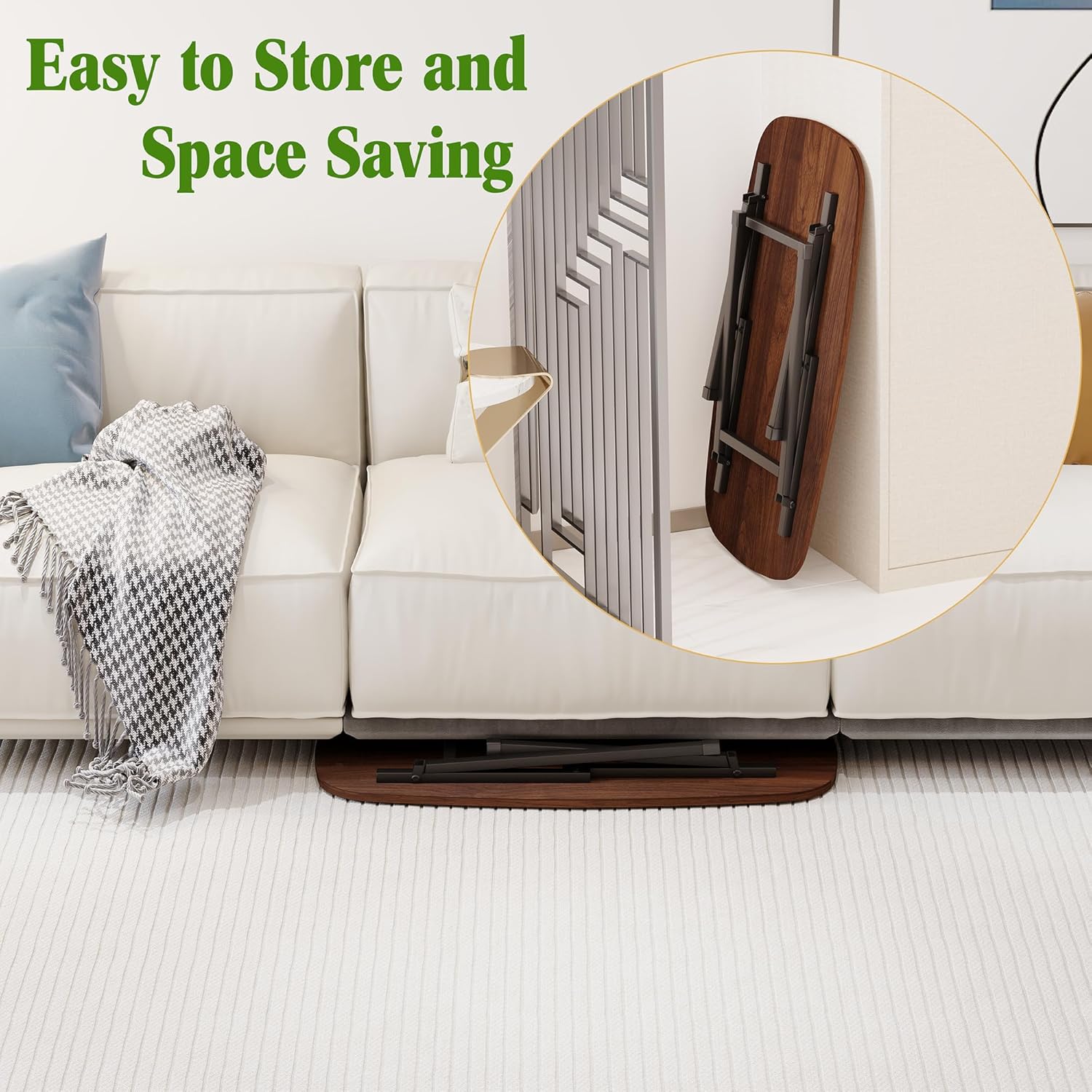 Folding Coffee Table,Modern Foldable Coffee Tables for Small Spaces,Rectangular Mid Century Low Floor Table,Tea Table,Sofa Side Table for Living Room, Home, Office,Easy Assembly,Brown