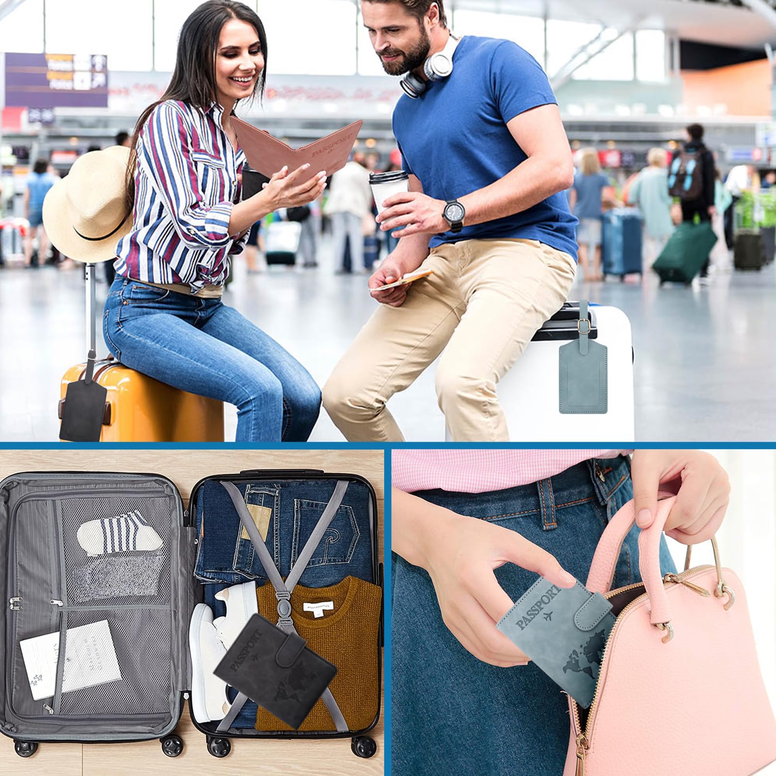 GADITIEK Porta Passaporto e Etichetta Valigia Aereo, Pelle Pu Custodia Passaporto Italiano con Blocco RFID, Portapassassaporto Cover per Carte Di Credito, D'Identità e Documenti Di Viaggio (rosa)