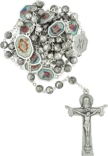 Stations of the Cross Chaplet Rosary | Rose Shaped Metal Beads | Color Images of all 14 Stations | Finished with Trinity Crucifix | Great Catholic Gift for First Communion and Confirmation