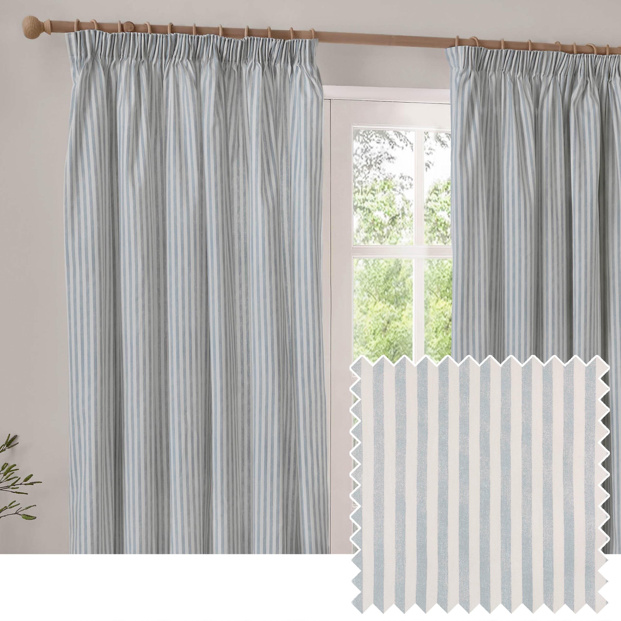 Yard Hebden Pencil Pleat Curtain Pair – Ultra Soft Cotton Lined Striped Curtains (Mineral Blue - 229x229cm) — image 1