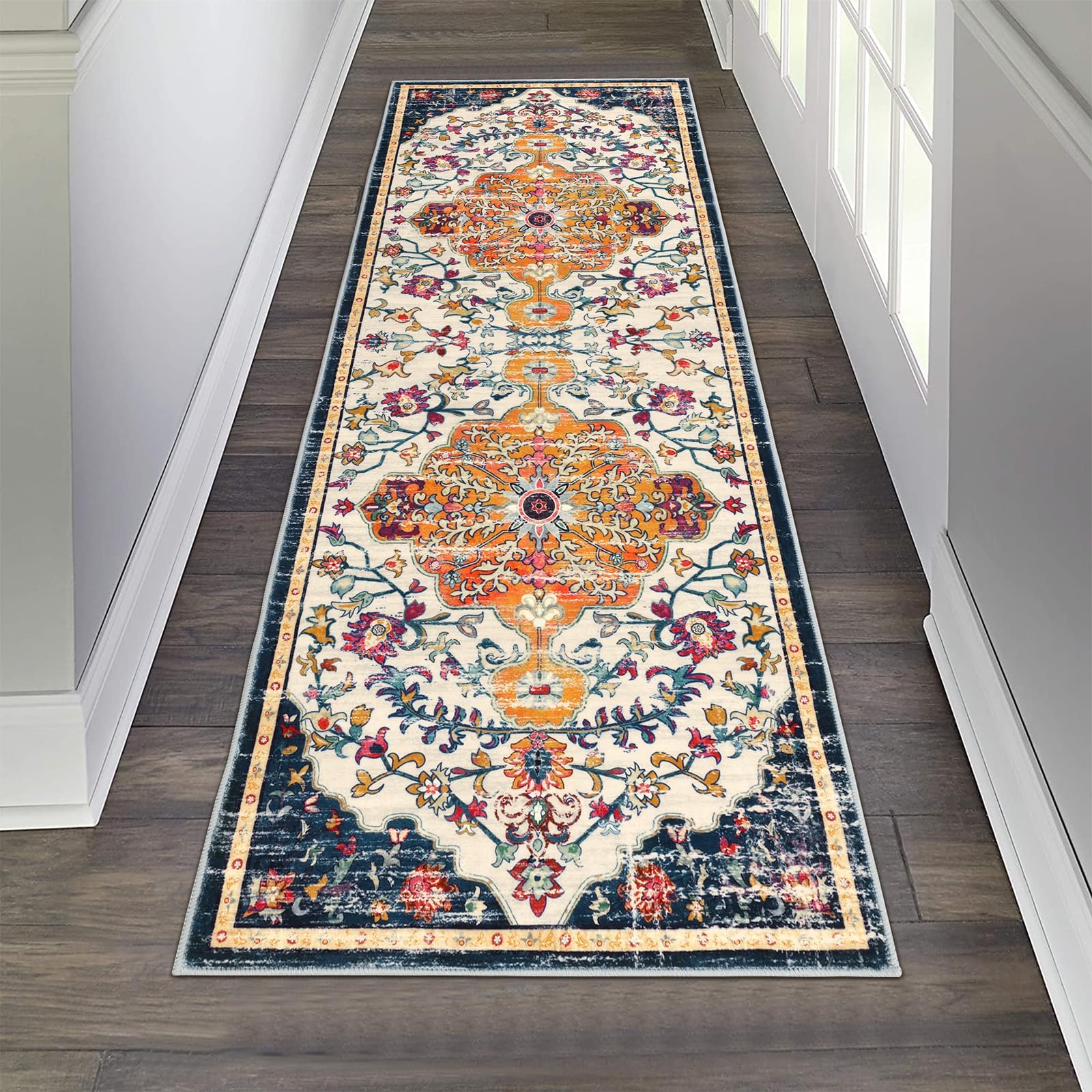 Pauwer Boho Hallway Runner Rug 2x6 Washable Entryway Area Rugs Non Slip Farmhouse Vintage Floor Mat Carpet Runner for Hallways Laundry Room Kitchen Bathroom Bedroom