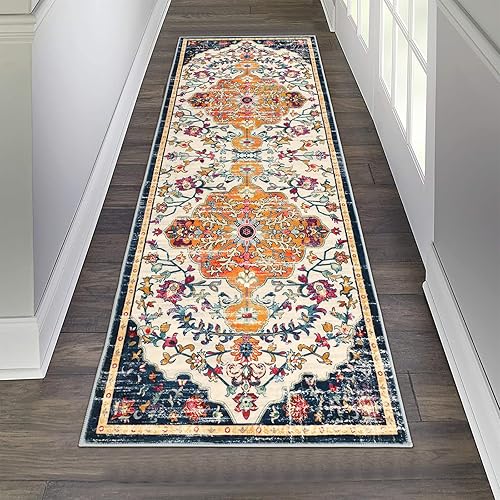 Miniatura 102 de Pauwer Tapete bohemio vintage para pasillo de 2 x 8, lavable, antideslizante, estilo rústico, para lavandería, cocina, baño, dormitorio