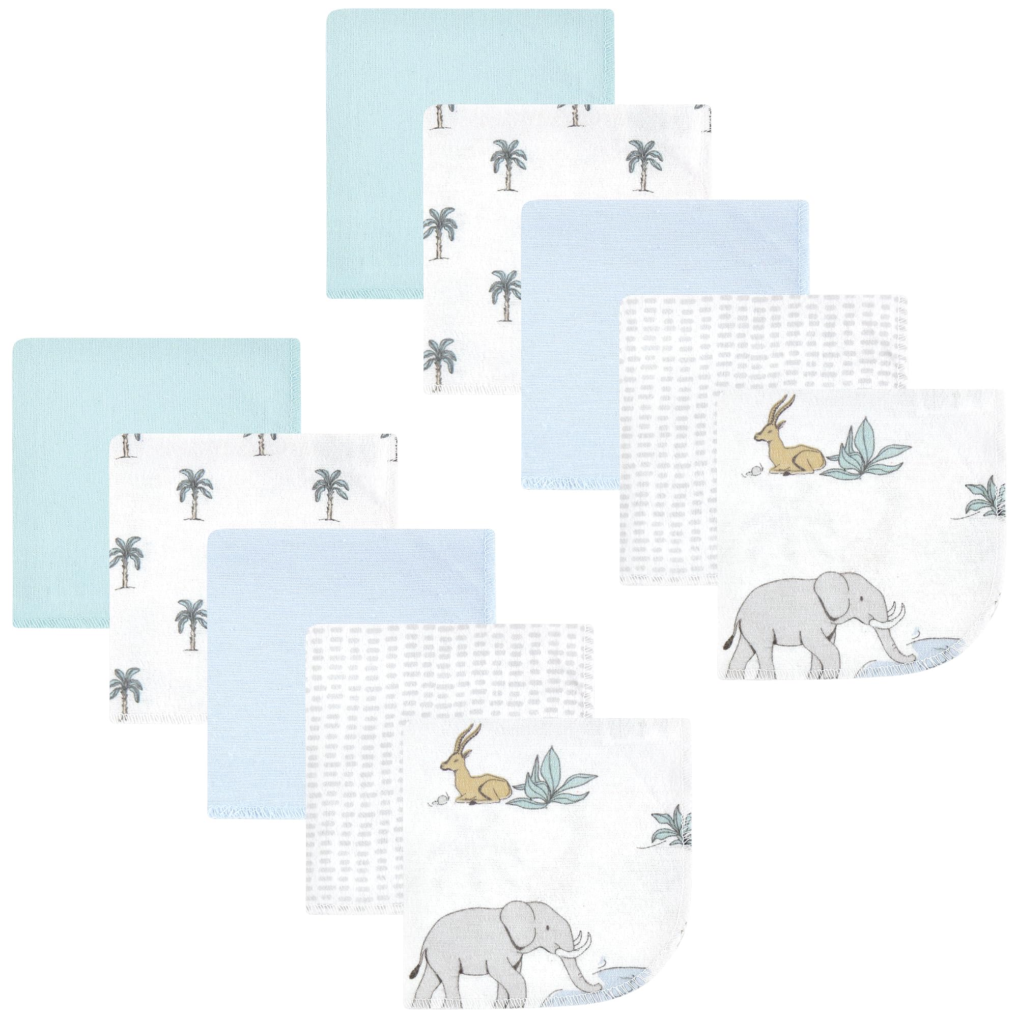Hudson Baby Unisex Baby Flannel Cotton Poly Washcloths, Boy Safari World 10-Pack, One Size
