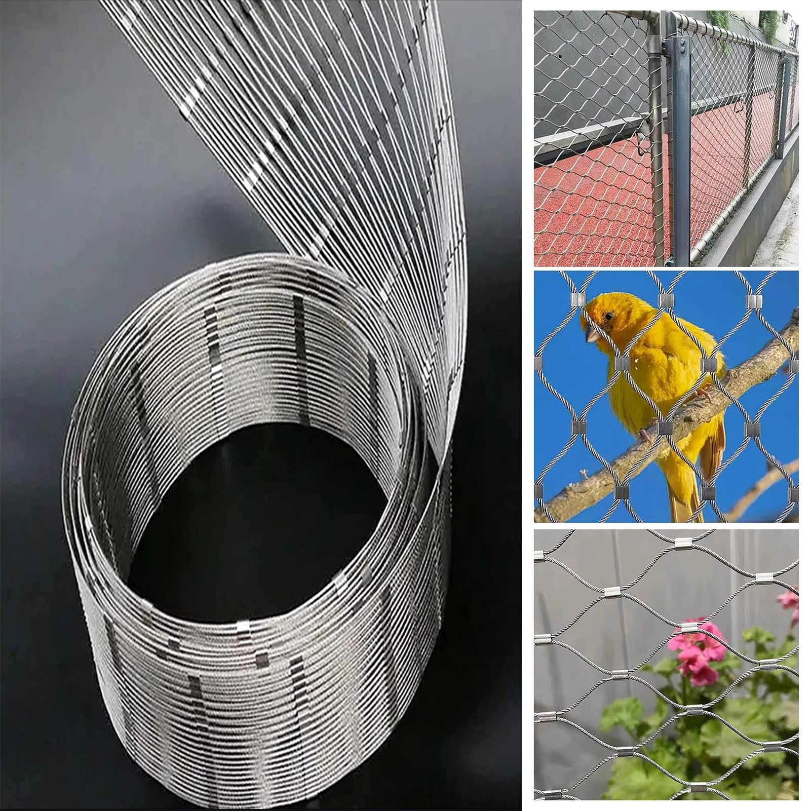 Filet de sécurité de jardin en acier inoxydable – Grillage métallique flexible de 2 mm 1 x 14 m – Anti-rouille – Prévention des chutes pour l'aménagement paysager et la protection extérieure