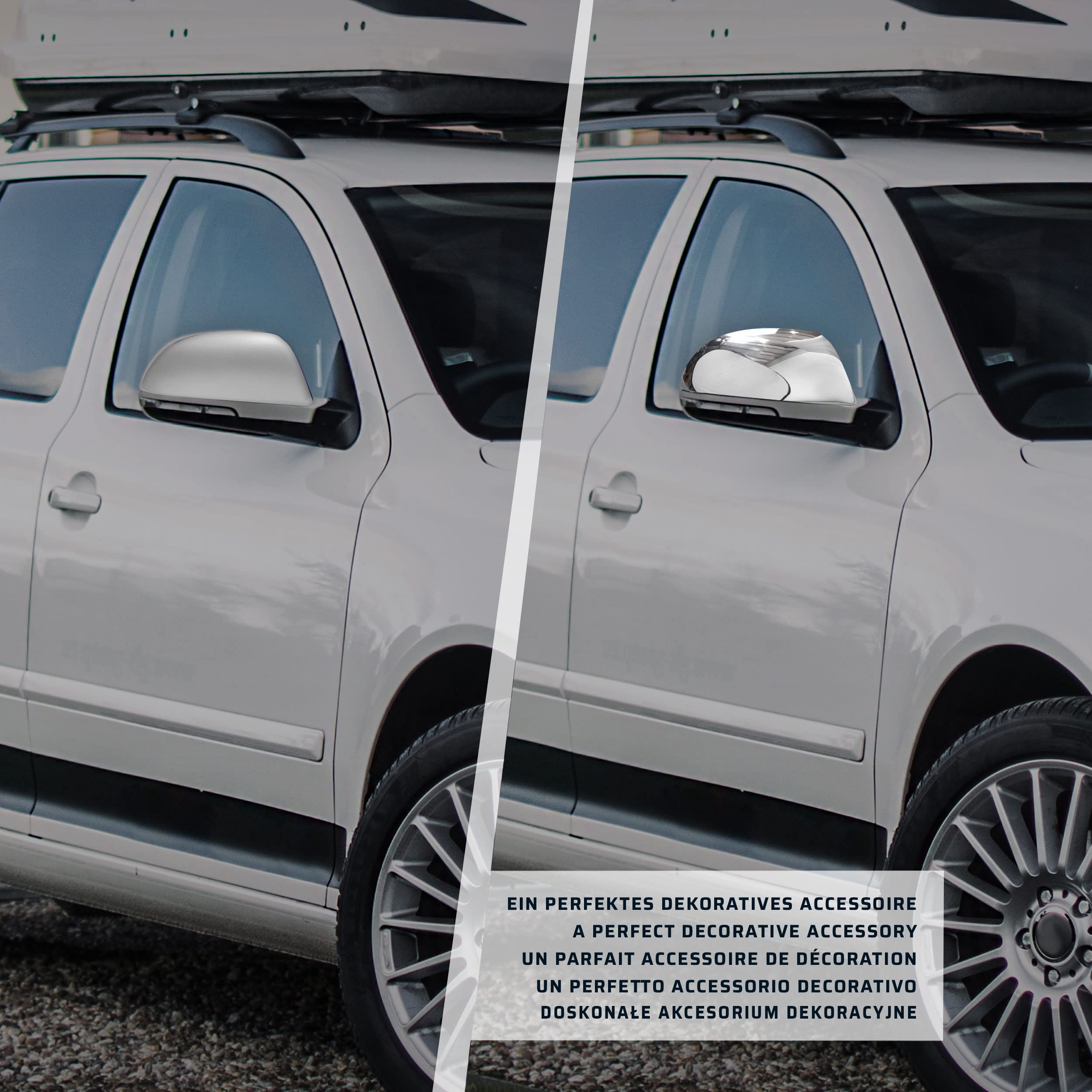 CHROMEMASTER | Nakładki na Lusterka Zewnętrzne | Kompatybilne z Skoda Octavia 1Z Sedan 2009-2013 | Stal nierdzewna; Osłony Lusterek to Niepowtarzalny Wygląd Auta i Ochrona Przed Uszkodzeniem