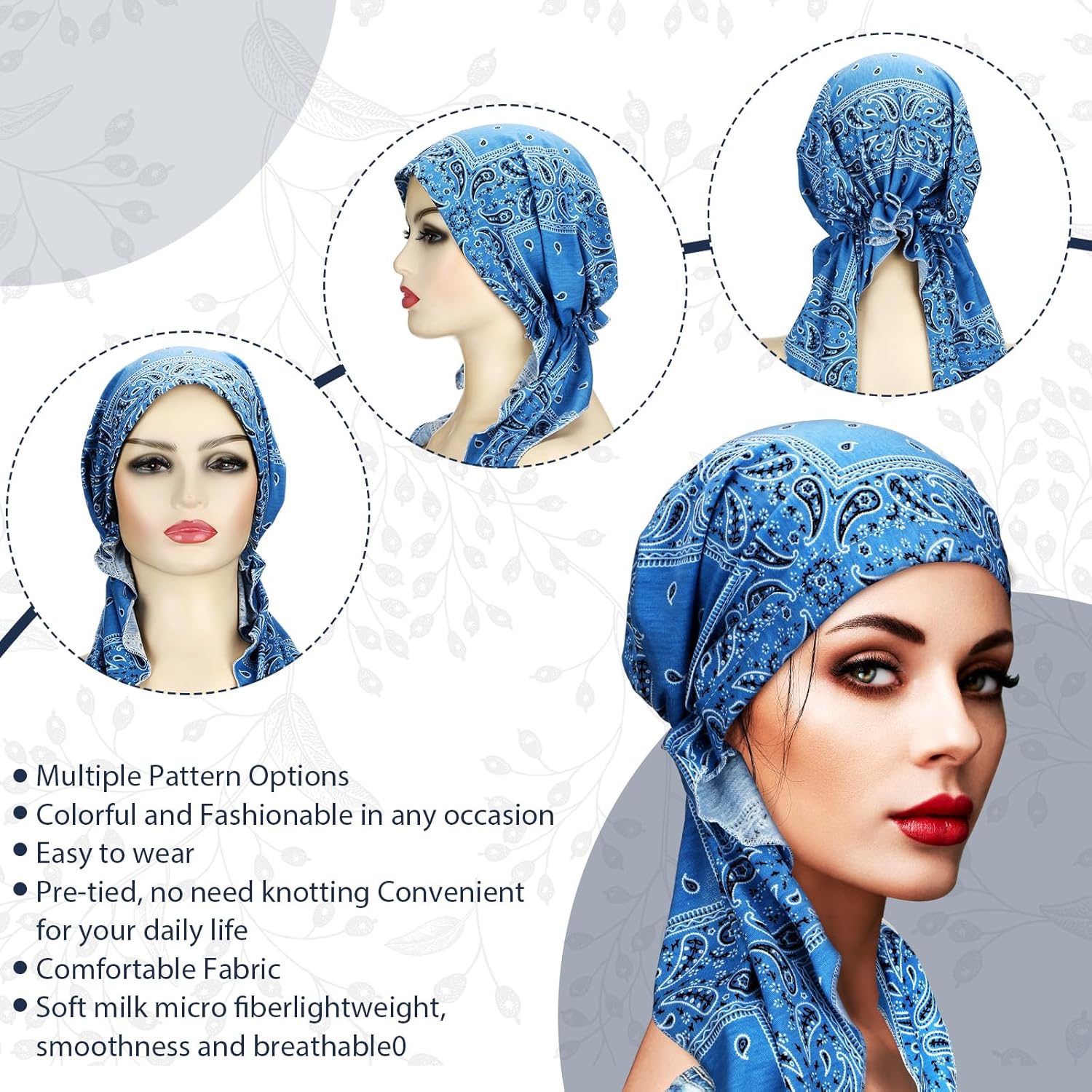 Sintege 4 Pcs Women Head Scarf Pre Tied Chemo Caps Slip on Turban Headwear Cancer Head Wraps Beanie Hat Bandana - Image 4