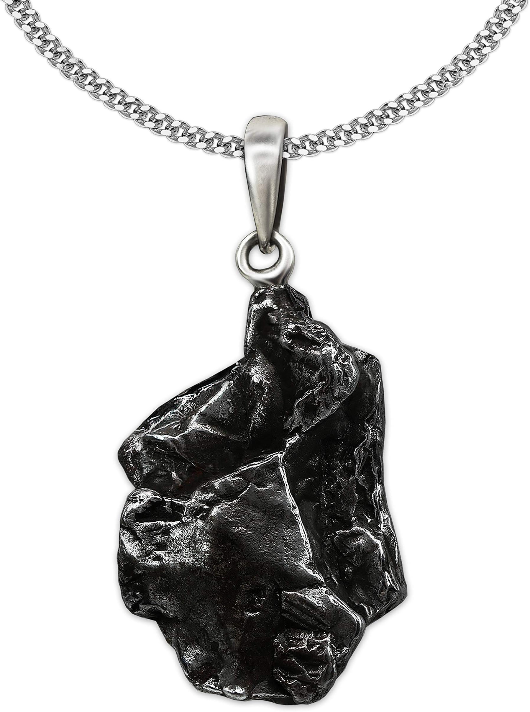 set: real shooting star meteorite pendant with 925 silver eyelet and curb chain, 45-cm long, 1.7 mm wide, shiny, 925 sterling silver.