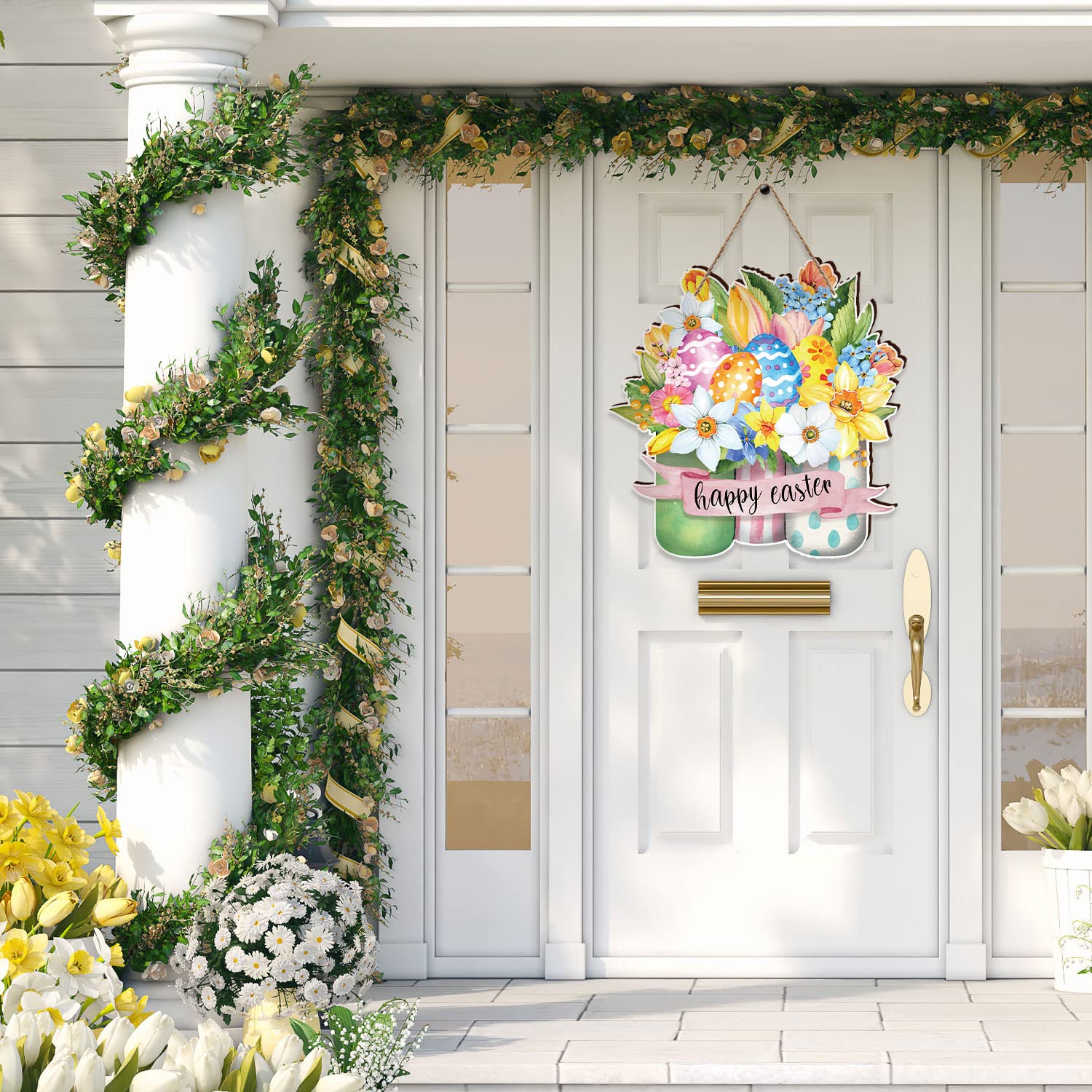 Panneau de bienvenue interchangeable pour porte d'entrée avec 4 couronnes saisonnières et 14 icônes changeables, décoration de porche de ferme, décoration de porte d'entrée, panneau mural rustique