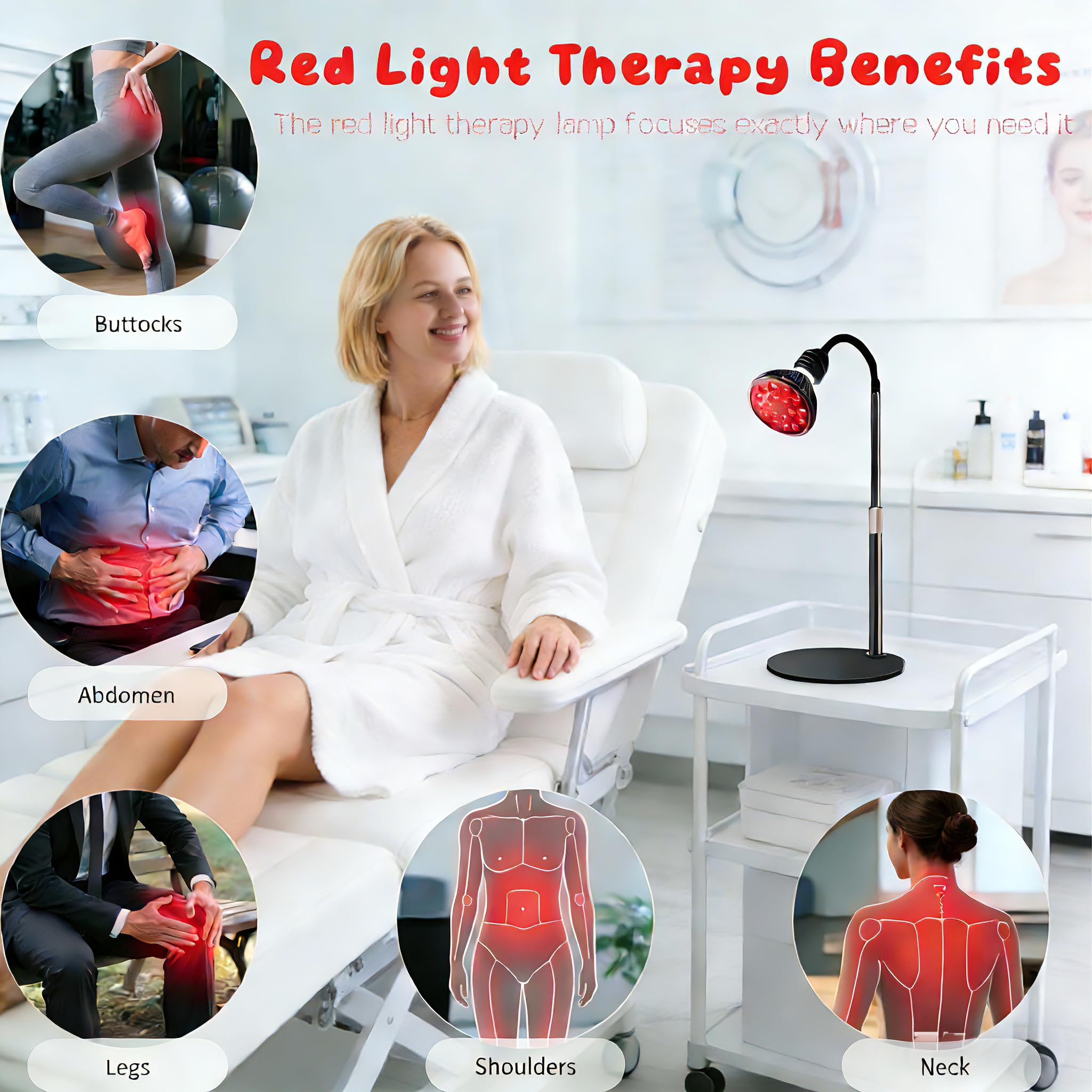 Lampada a luce rossa con 660 nm e 850 nm, 18 LED da 54 W, luminosità regolabile e timer, supporto e base flessibili, con goggles, per uso domestico
