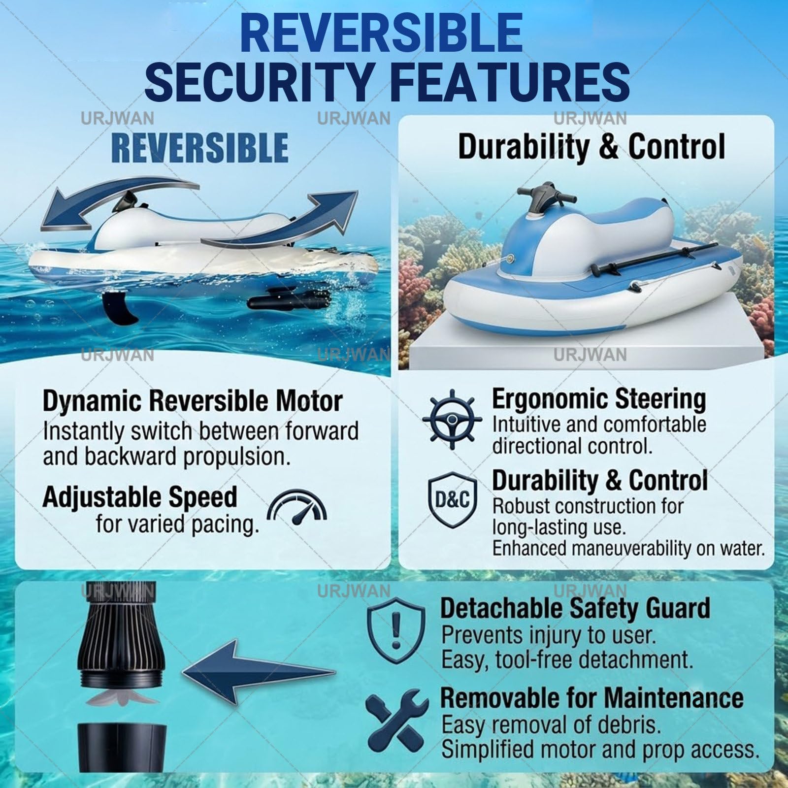 Gommone a 2 Posti con Motore & Scooter Subacqueo 500W/700W, 60 Min Motore Brushless, Batteria 10000mAh - 9km/h Attrezzatura per Immersioni Mare Adulti e Bambini 700W16A