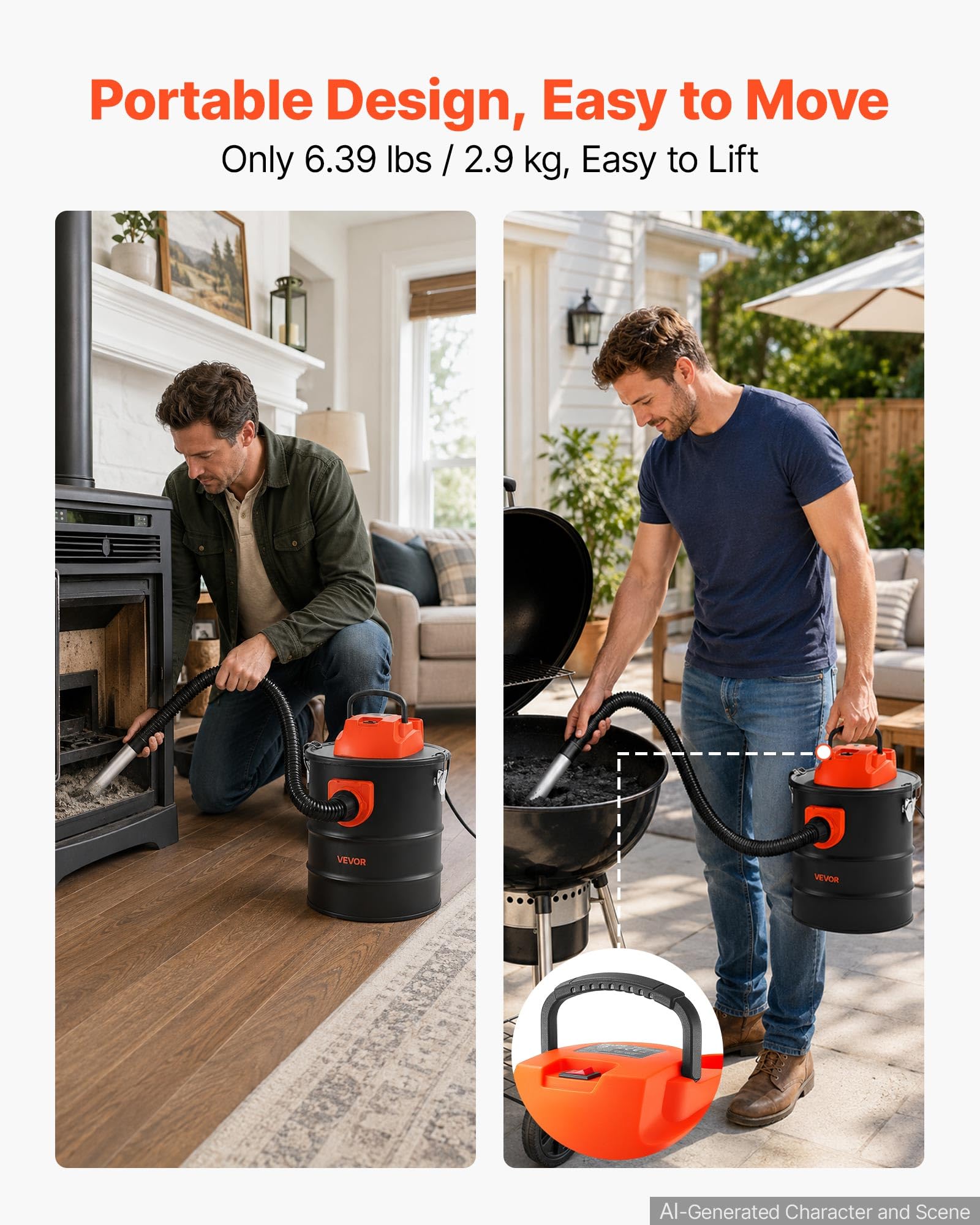 VEVOR Aspirateur à Cendres 15 L 1200 W, Aspirateur Cheminée avec Cuve Acier