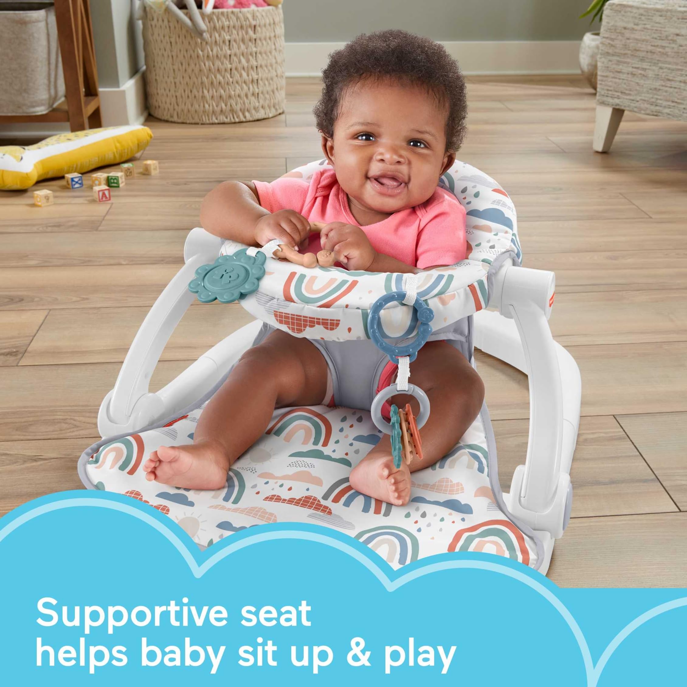 Fisher-Price Portable Baby Chair Sit-Me-Up Floor Seat with Developmental Toys & Machine Washable Seat Pad, Rainbow Showers : Baby