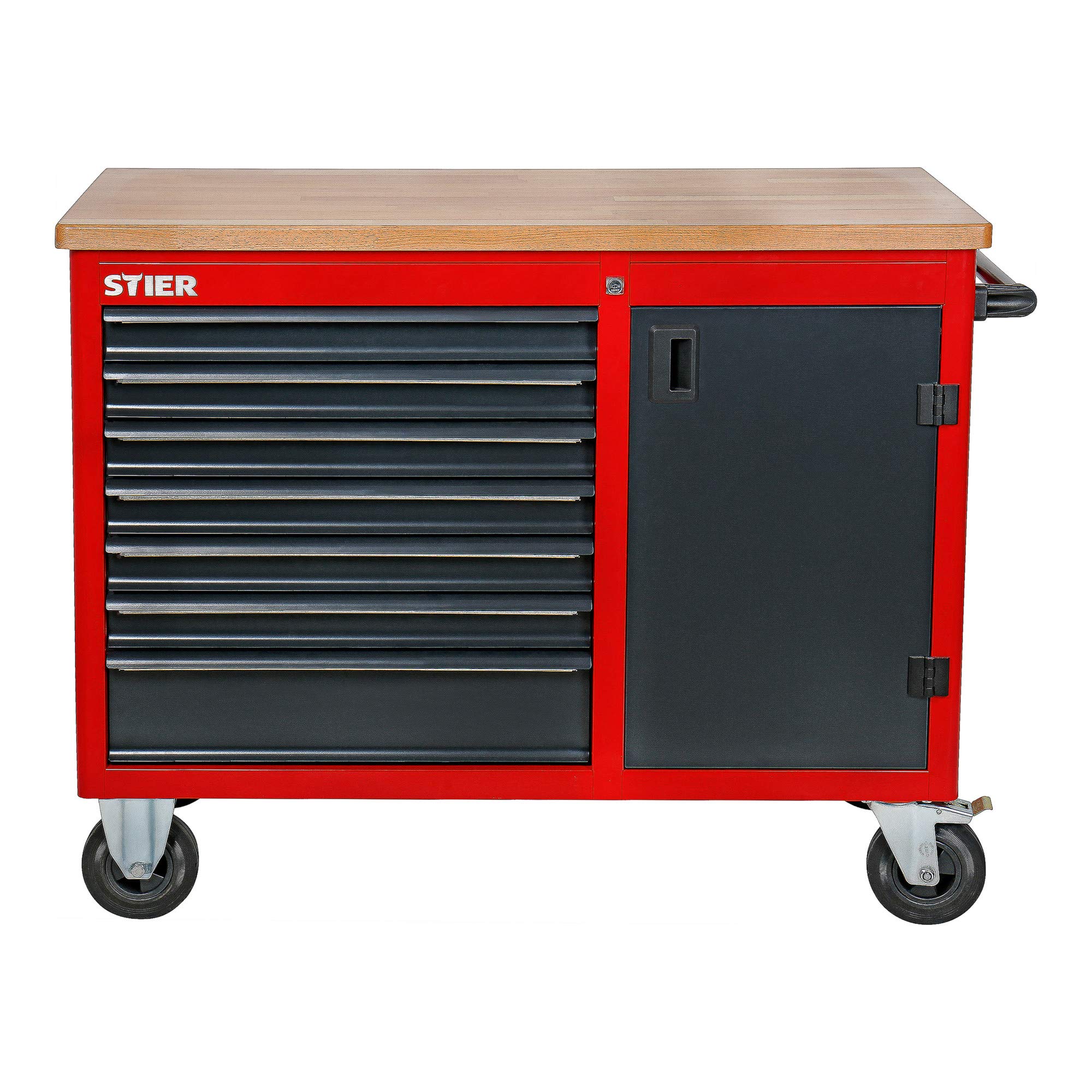 STIER Fahrbare Werkbank, mit 7 Schubladen und Tür, 925x1120x520 mm, in Dunkelgrau