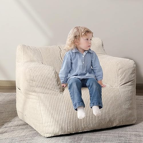 Miniatura 3 de HIGOGOGO Puf - Sofá grande y cómodo para dormitorio, sala de estar, puf con reposabrazos de bolsillo para juegos, lectura, color beige