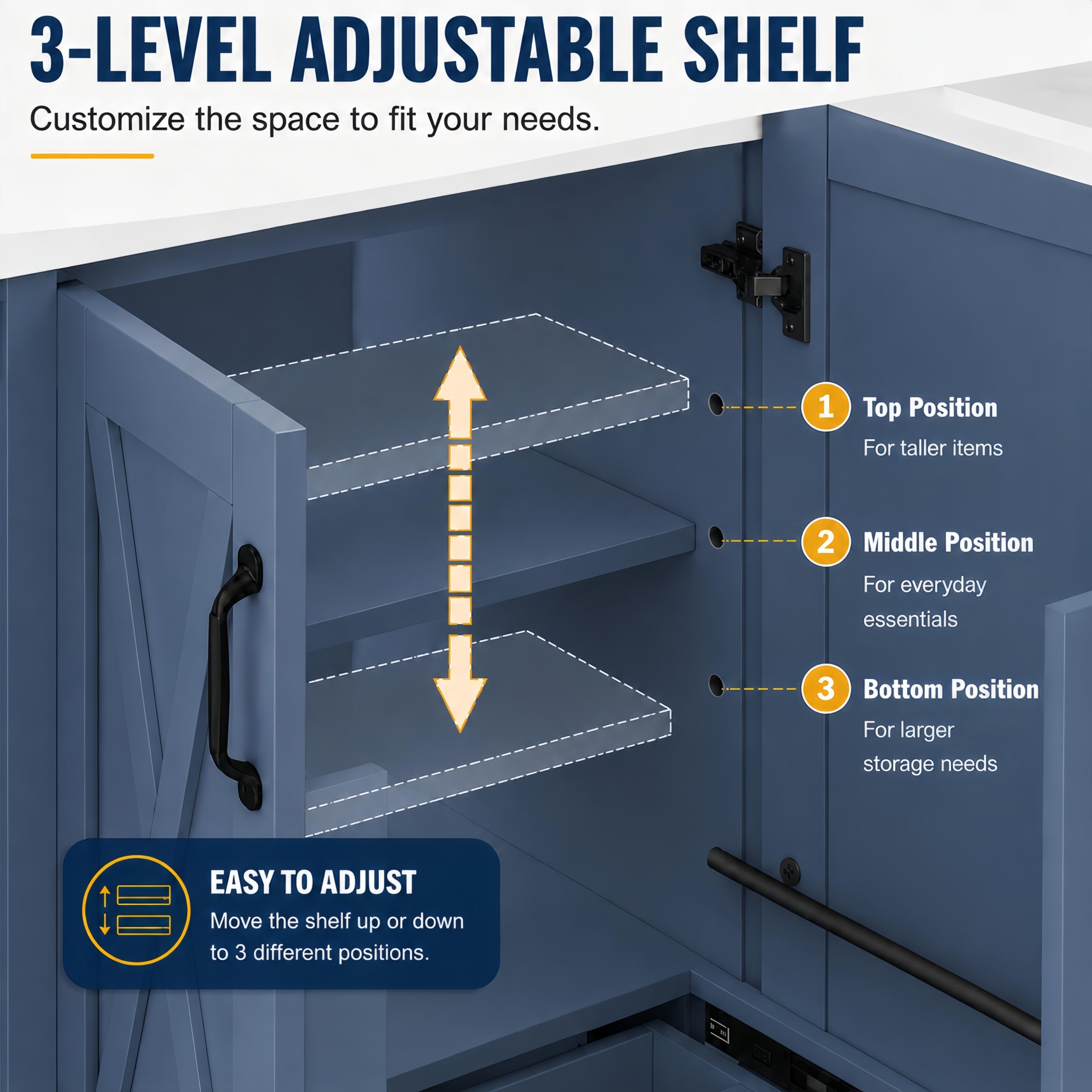 Mobile da bagno moderno da 91,4 cm con lavello in ceramica, 3 cassetti e 2 ante, mobiletto compatto autoportante con ripiano regolabile e barra portasciugamani reversibile