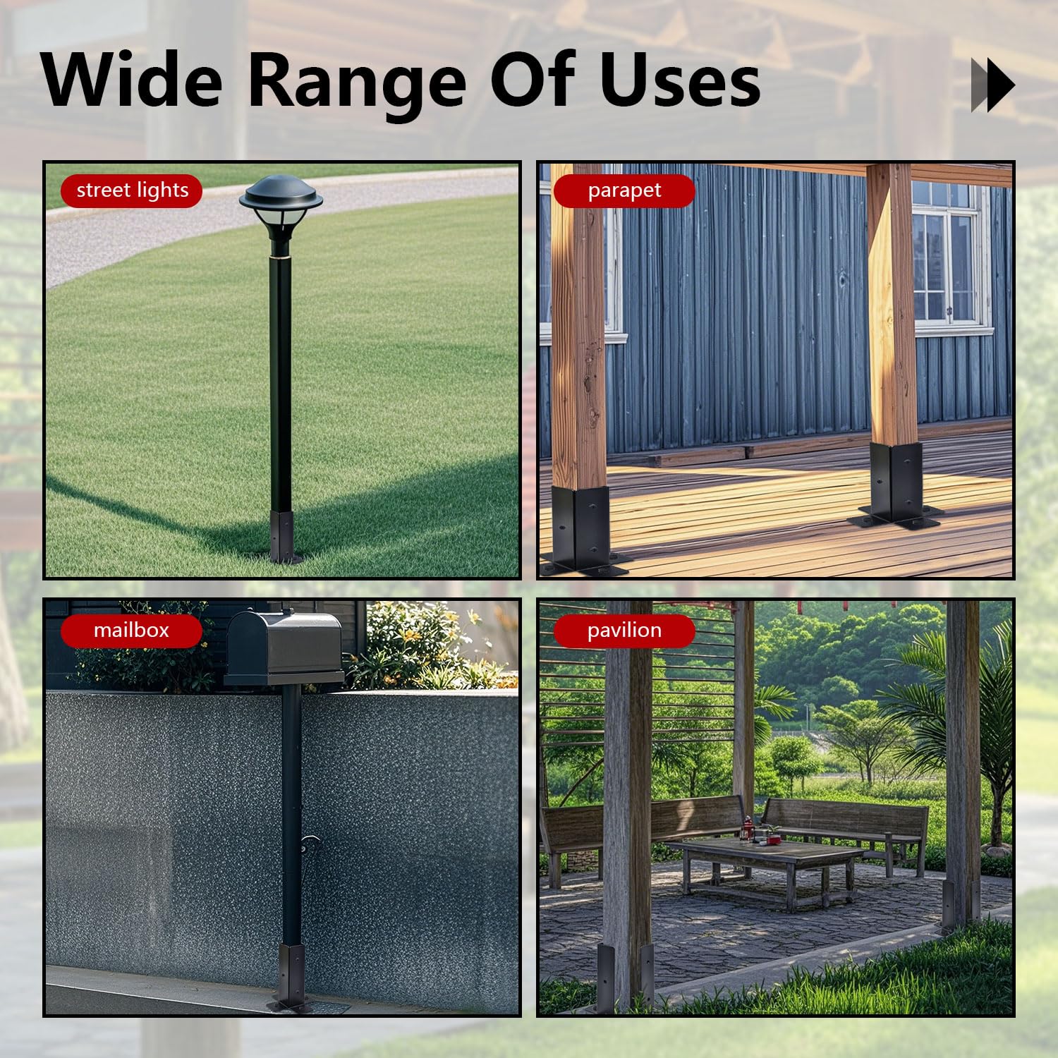 8 PCS Supports Poteaux Réglables Bois Pour Pergola, Garde-Corps Acier Inoxydable Adapté Pour Poteaux 1,5"x1,5" 2"x2" 2"x4" 4"x4" Support Poteau Clôture Robuste Pied Support Poteau Clôture En Métal